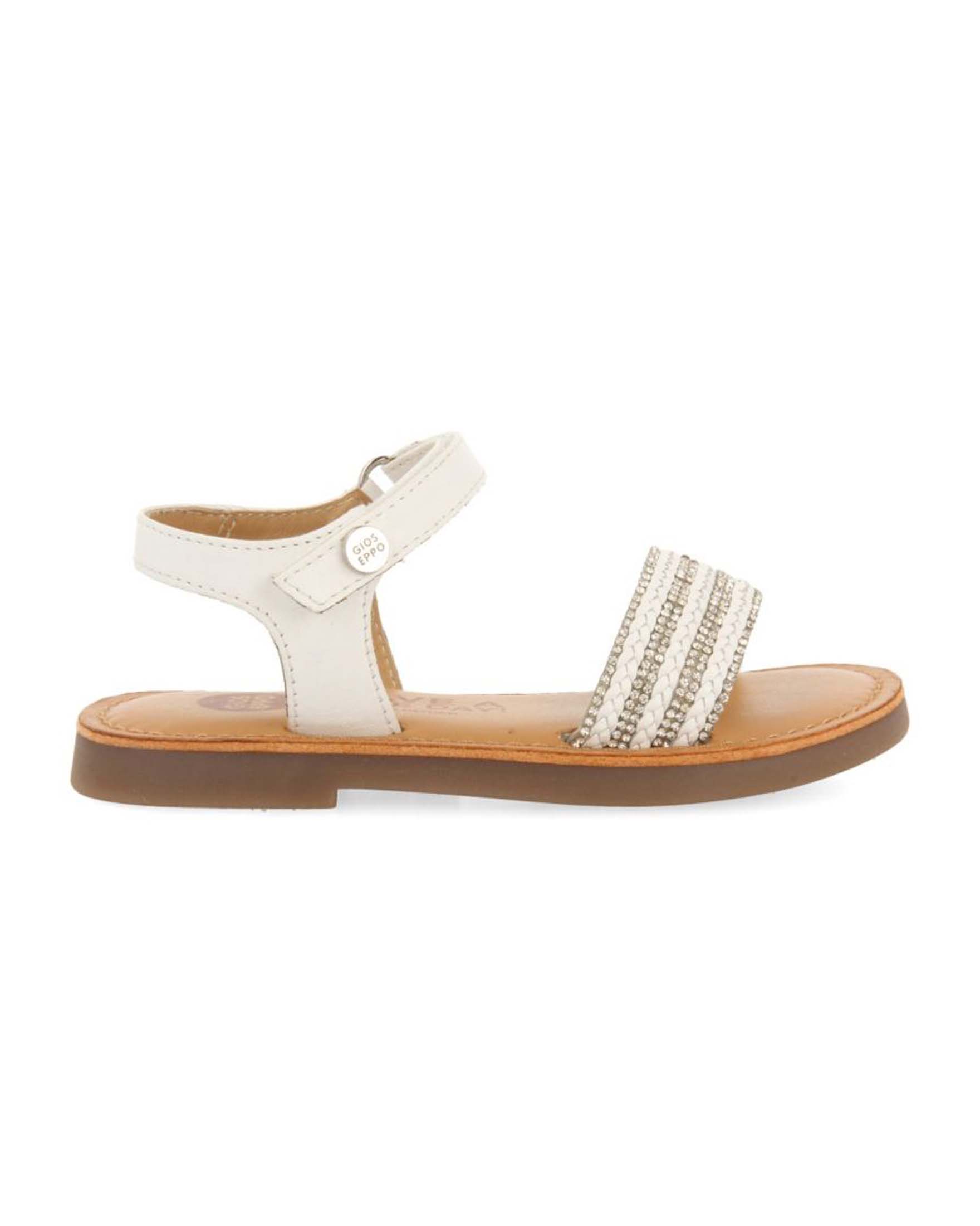 Sandalo bianco in pelle con fascetta in strass
