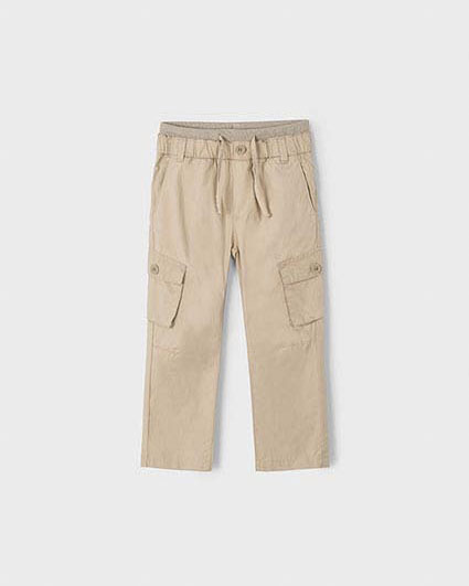Pantalone cargo beige in leggero popeline di cotone con coulisse
