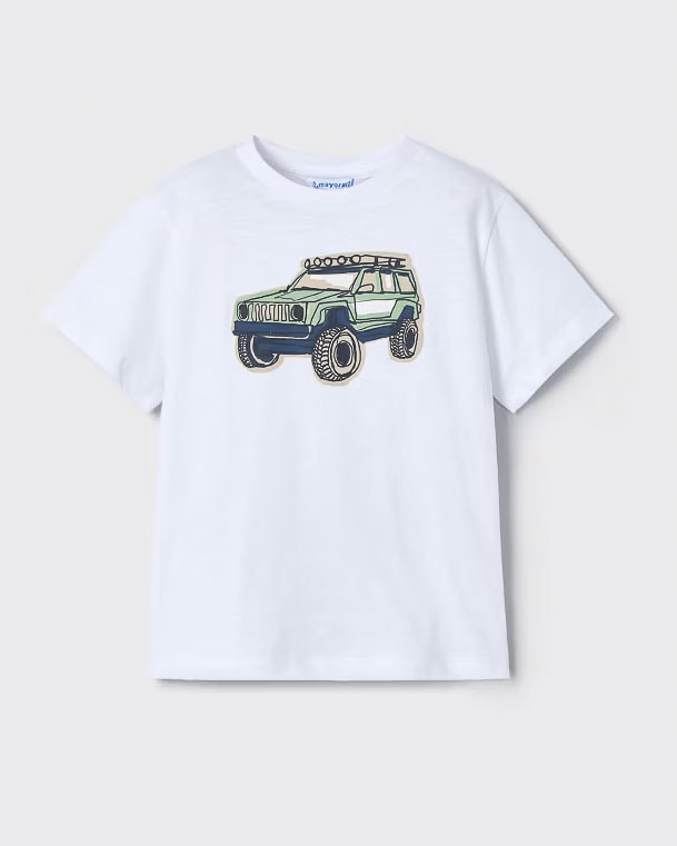T-shirt bianca in puro cotone con stampa fuoristrada