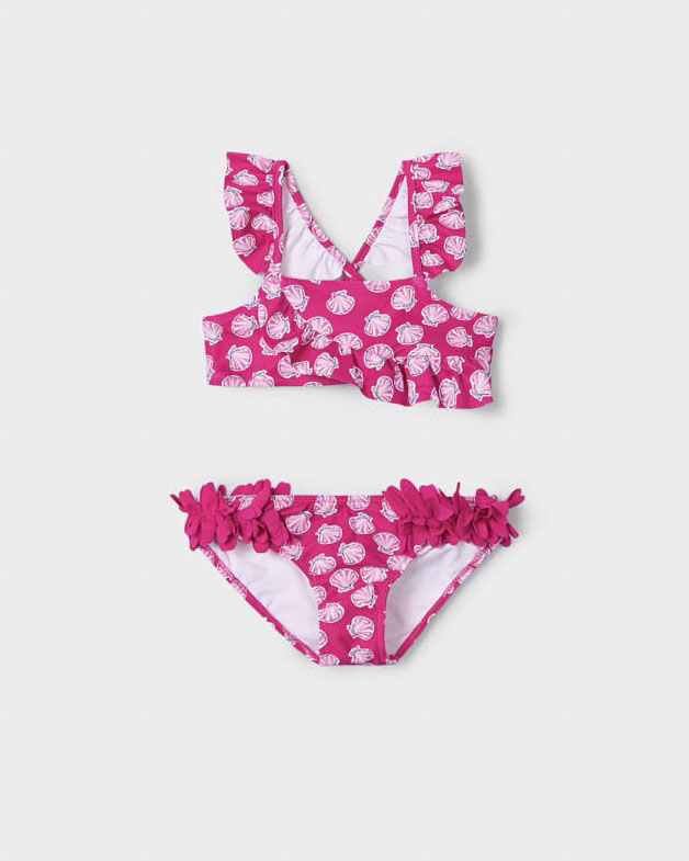 Bikini a fascia fucsia con fantasia conchiglie in tessuto stretch