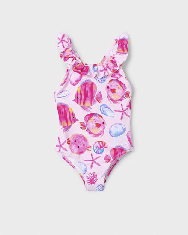 Costume intero rosa con fantasia pesci
