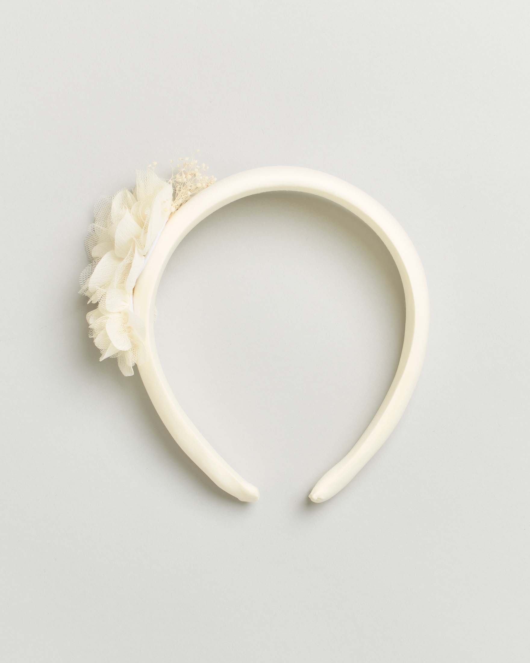 Cerchiello avorio imbottito con fiori applicati