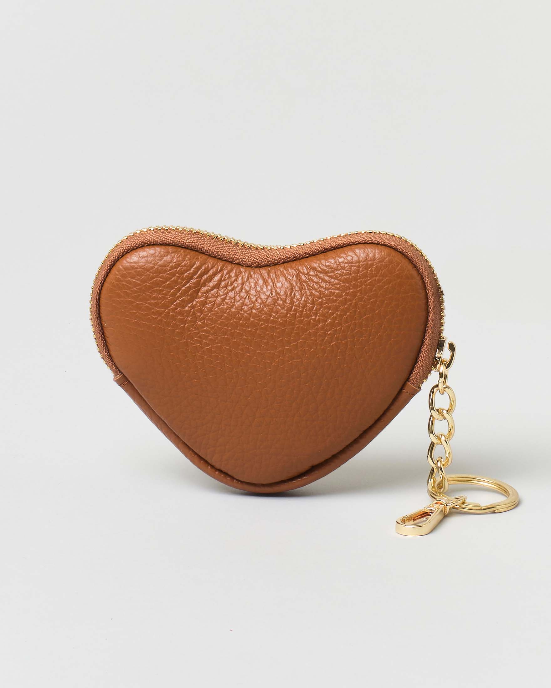 Hlo! — Portachiavi color cuoio in pelle a forma di cuore con cerniera