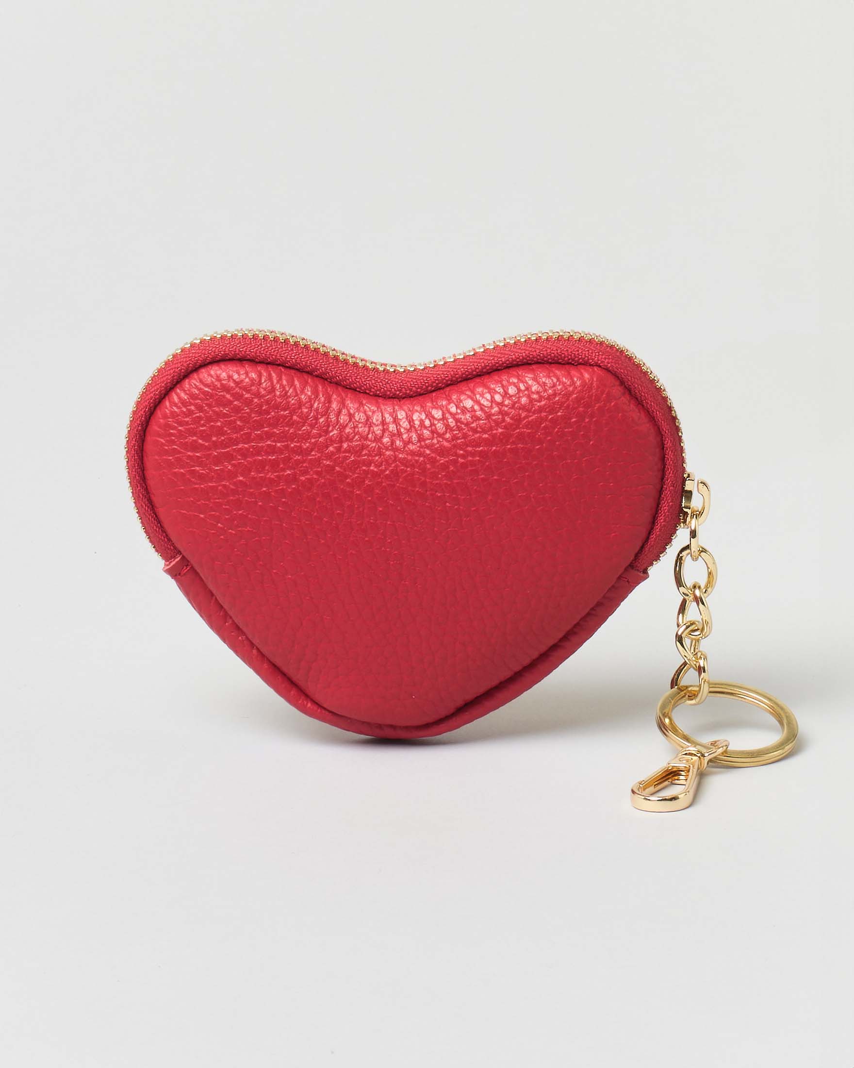 Portachiavi rosso in pelle a forma di cuore con cerniera