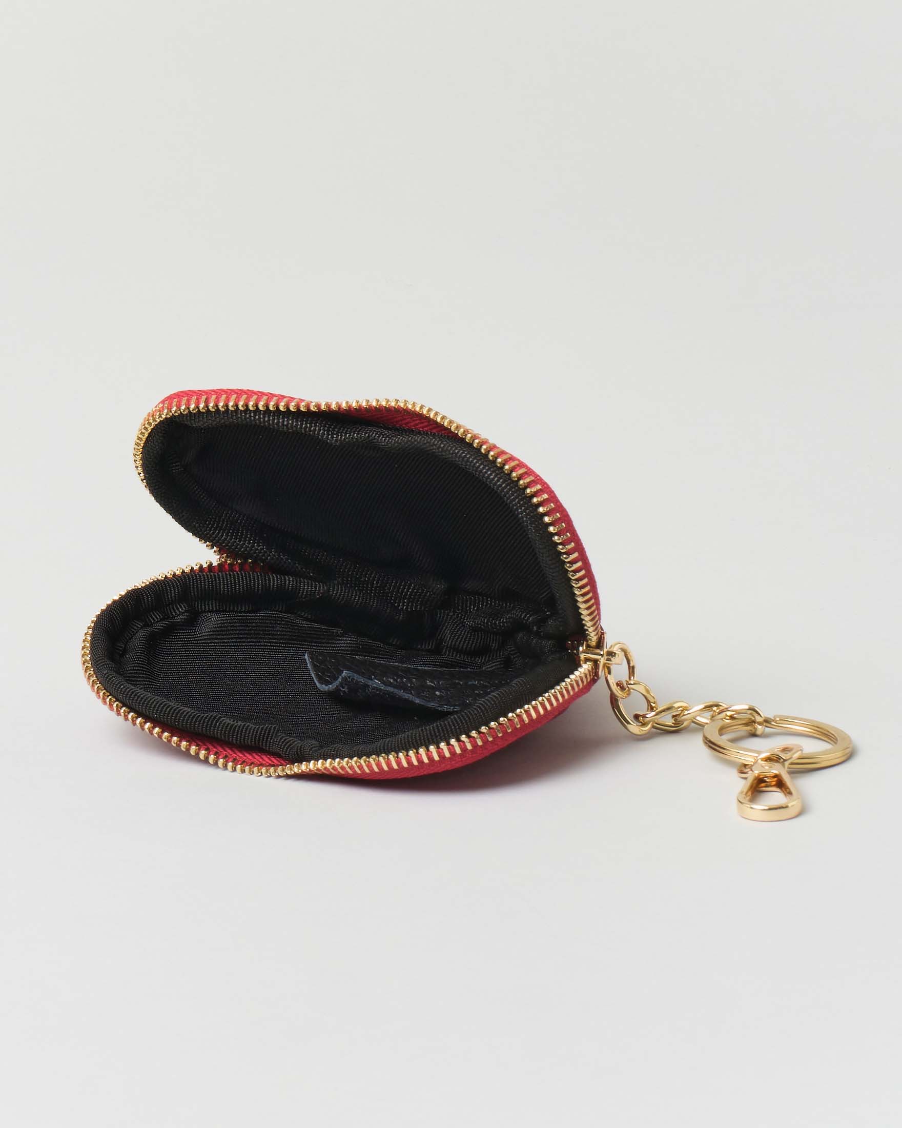 Portachiavi rosso in pelle a forma di cuore con cerniera image