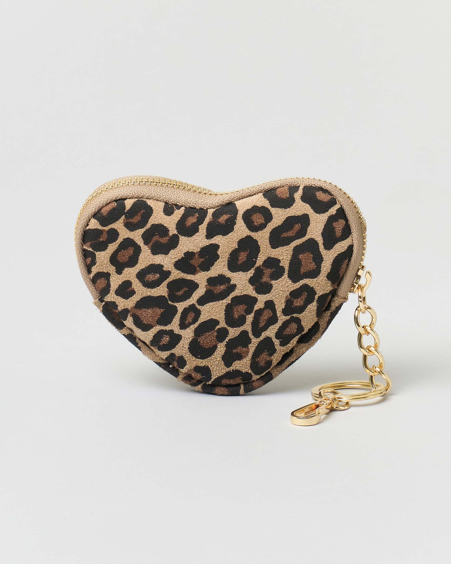 Portachiavi a fantasia animalier in pelle a forma di cuore con cerniera