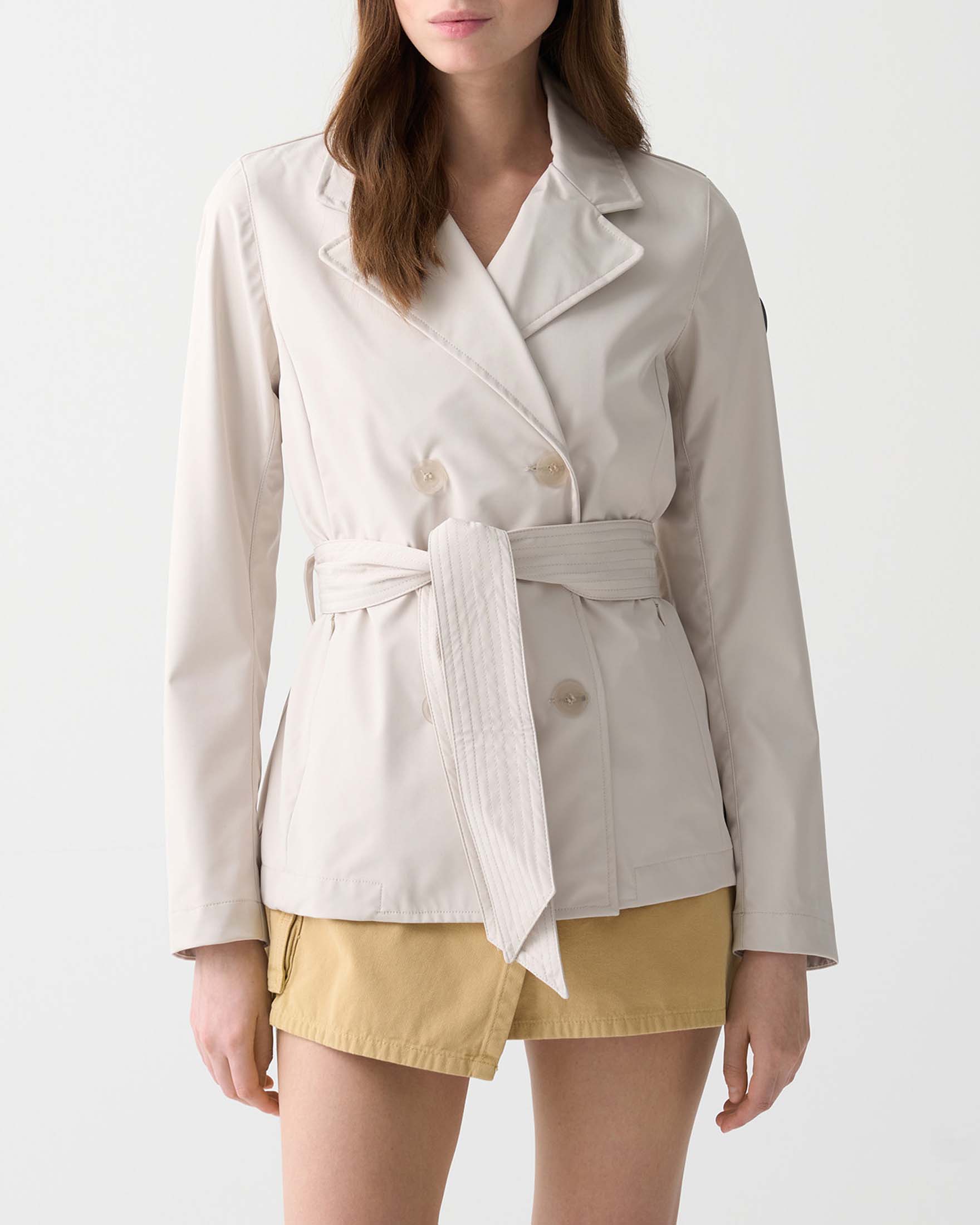 Trench corto Originals color gesso in softshell impermeabile con cintura in vita