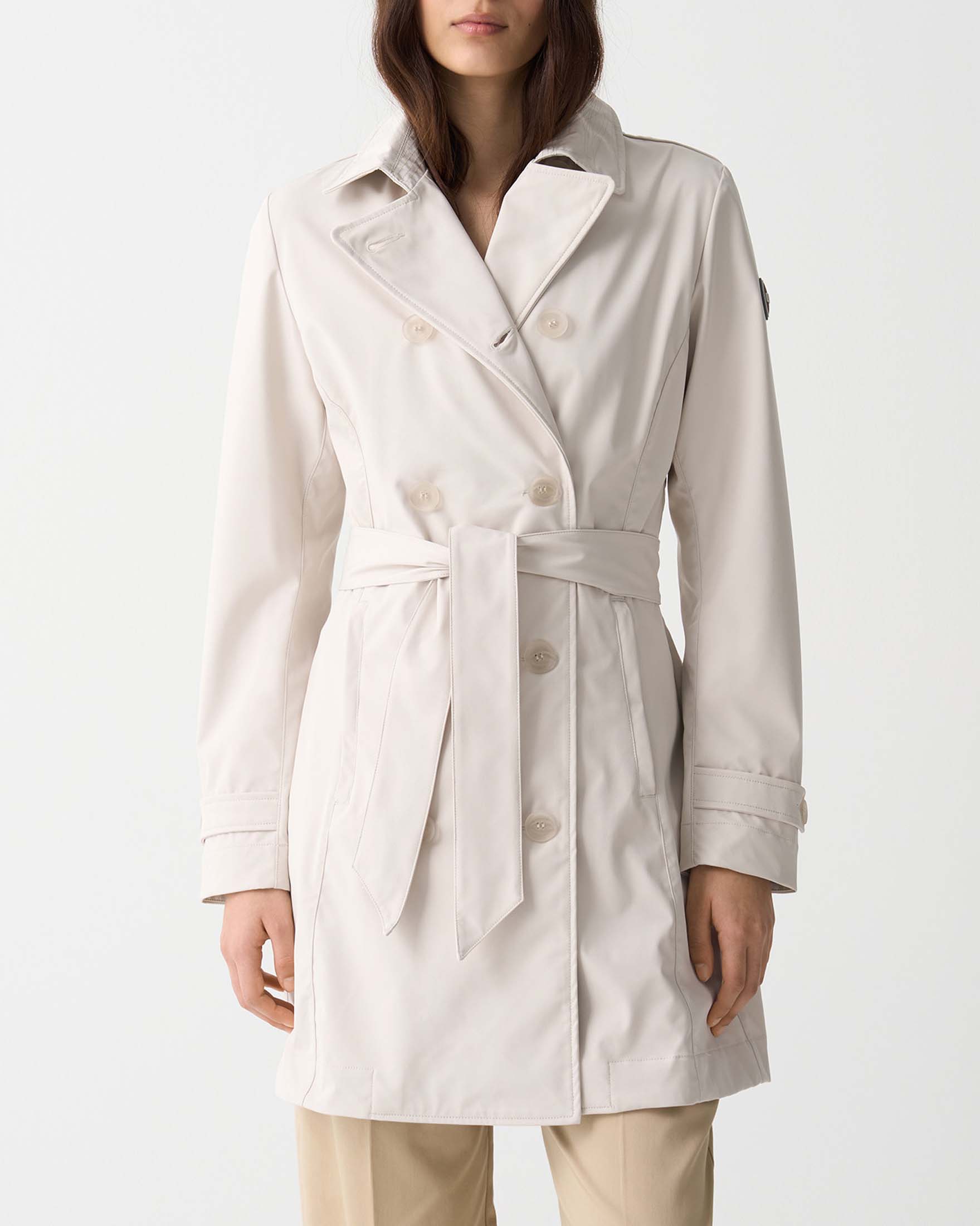 Trench Colmar Originals color gesso in softshell stretch impermeabile sciancrato in vita con cintura