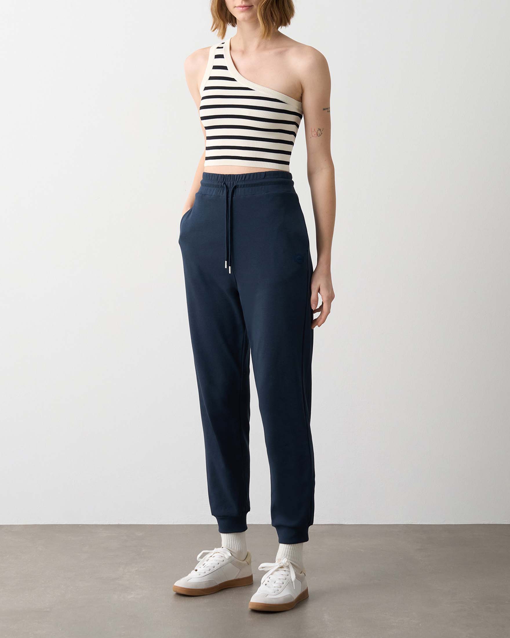 Joggers blu in felpa di cotone interlock blu con coulisse in vita