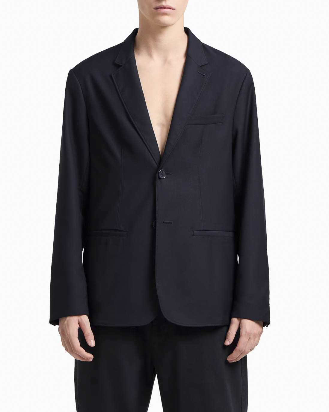 Blazer blu a due bottoni in twill