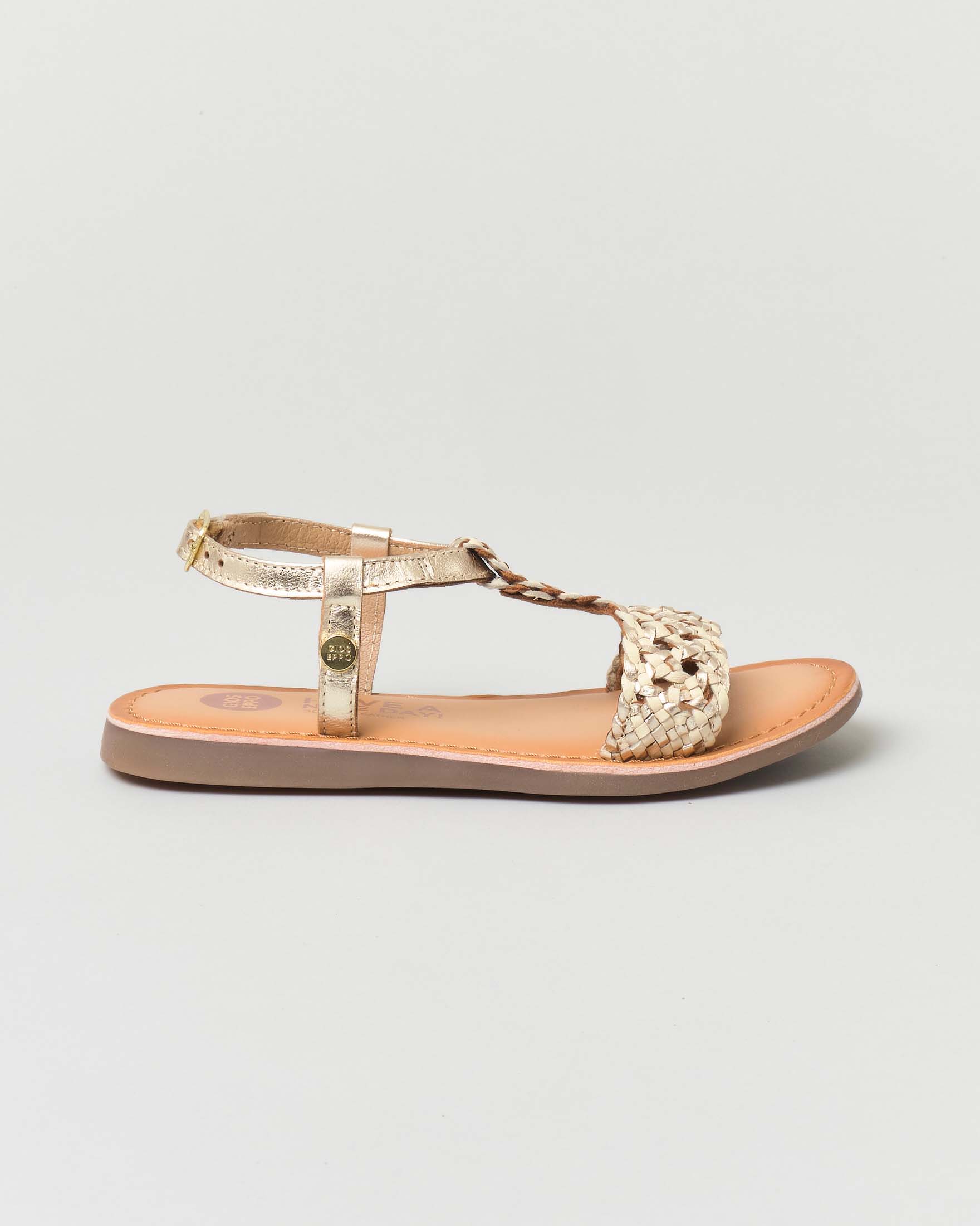 Sandalo oro e argento in pelle intrecciata