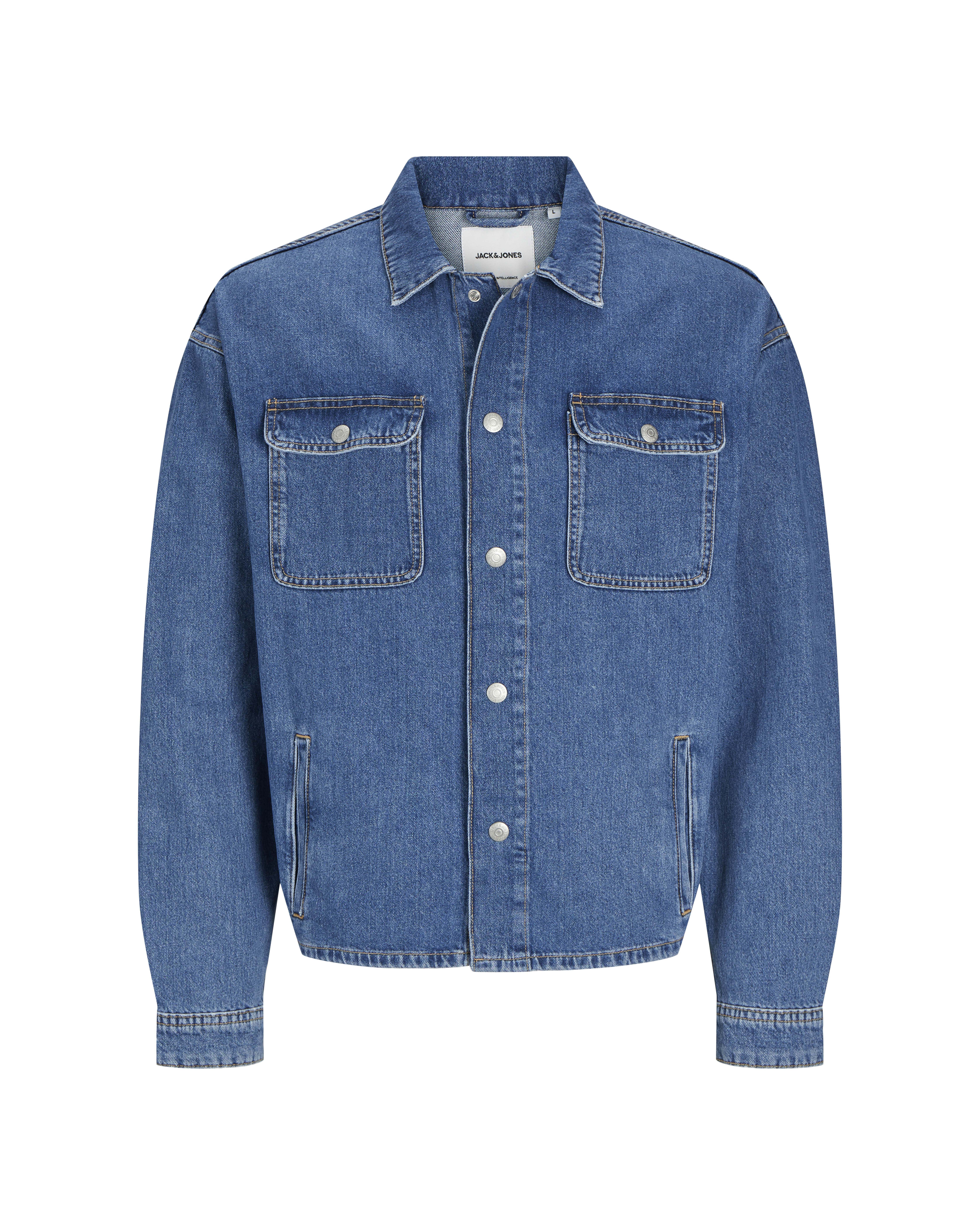 Overshirt in denim lavaggio medio di puro cotone con tasche al petto