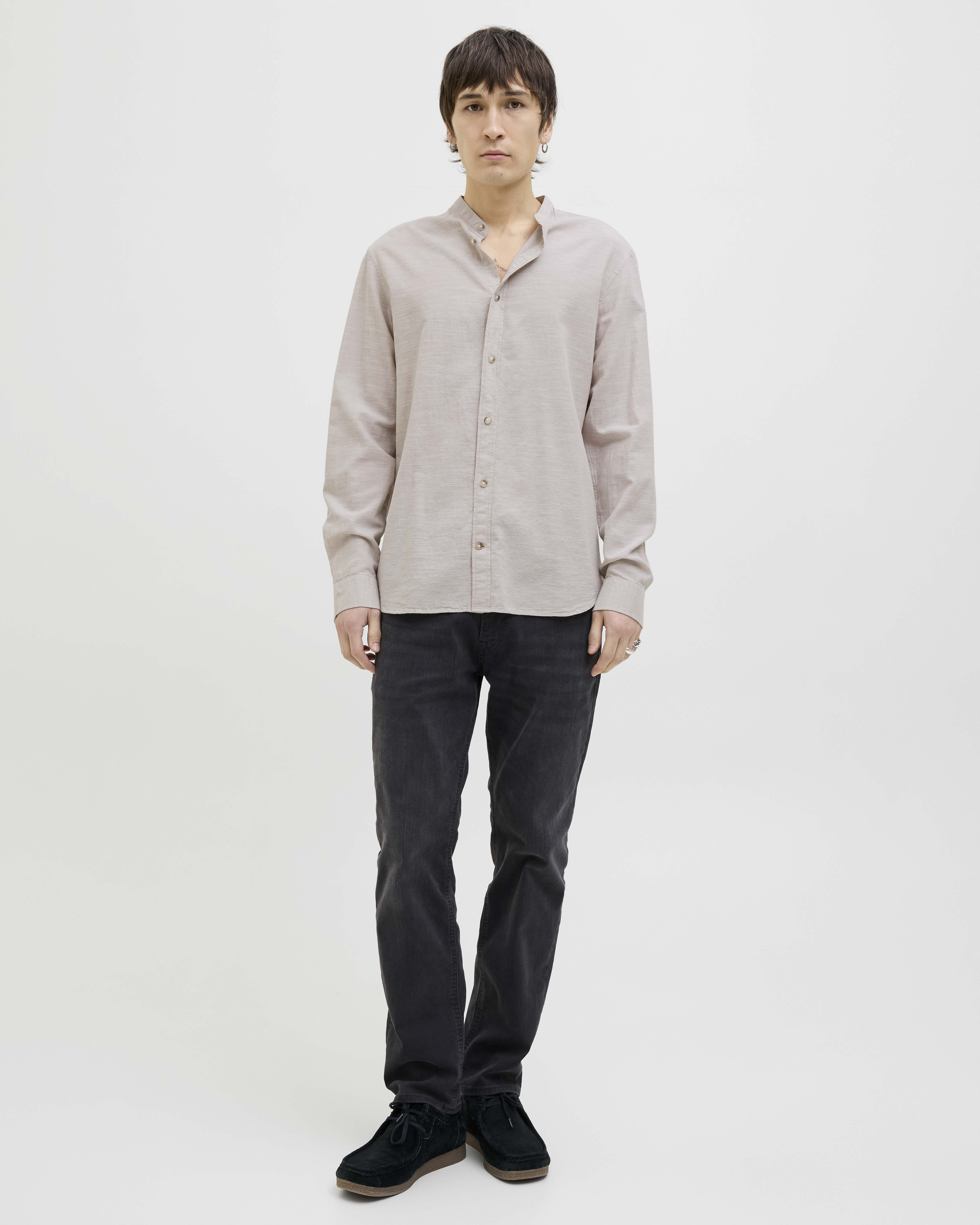 Camicia alla coreana beige comfort-fit in cotone e lino