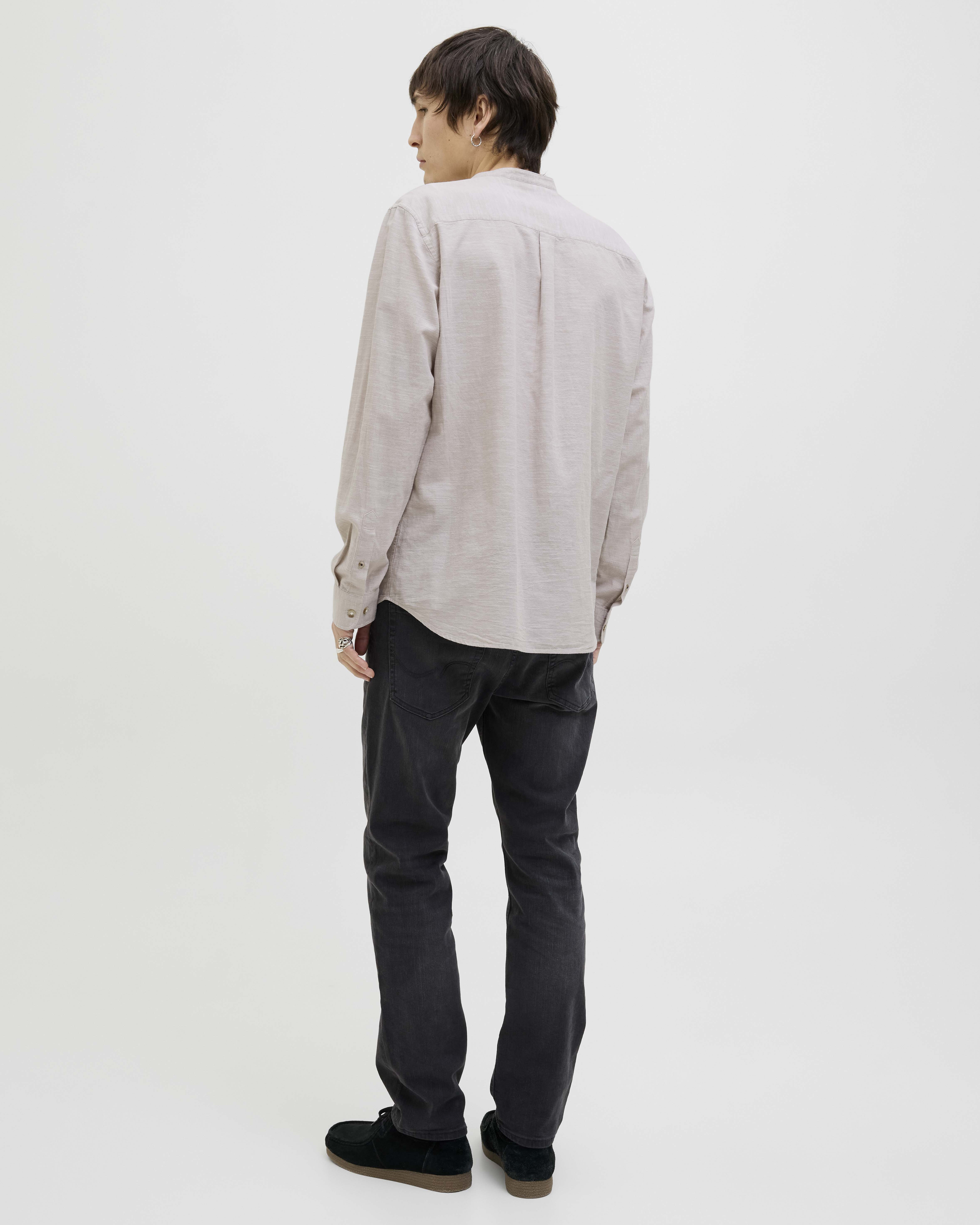 Camicia alla coreana beige comfort-fit in cotone e lino image