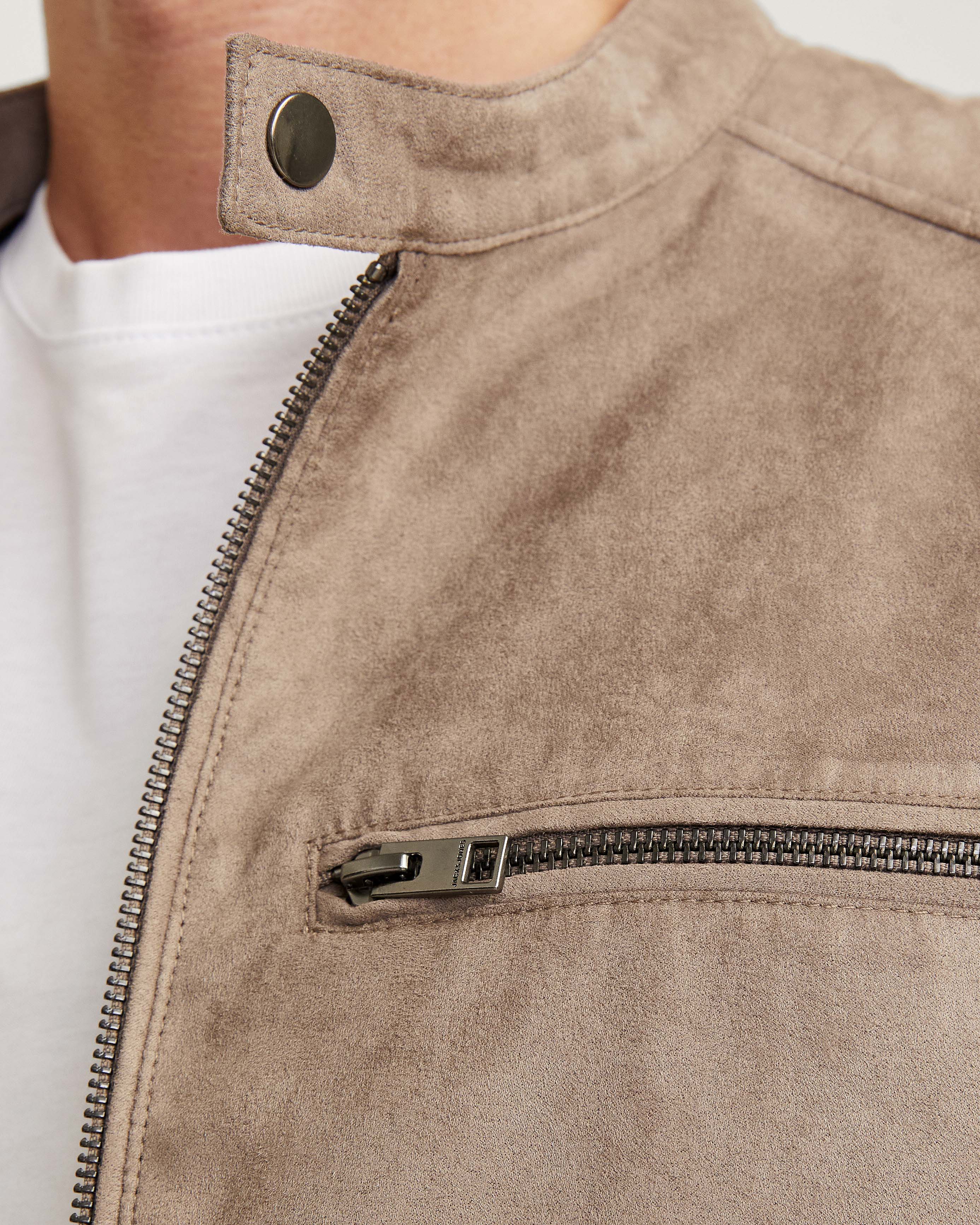 Giubbino biker color fango in similpelle con colletto alla coreana