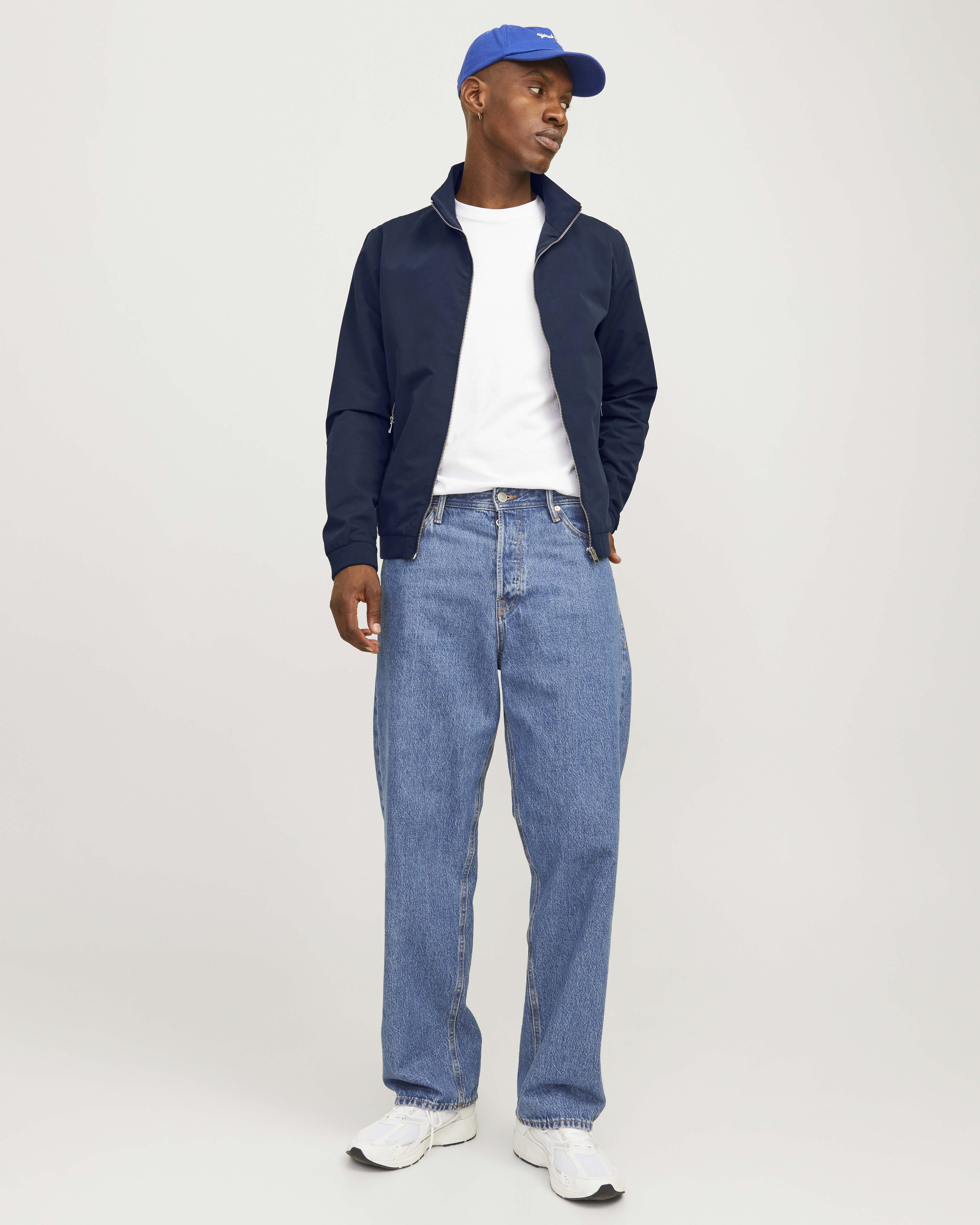 Giubbino sailor blu in tessuto opaco con chiusura a cerniera