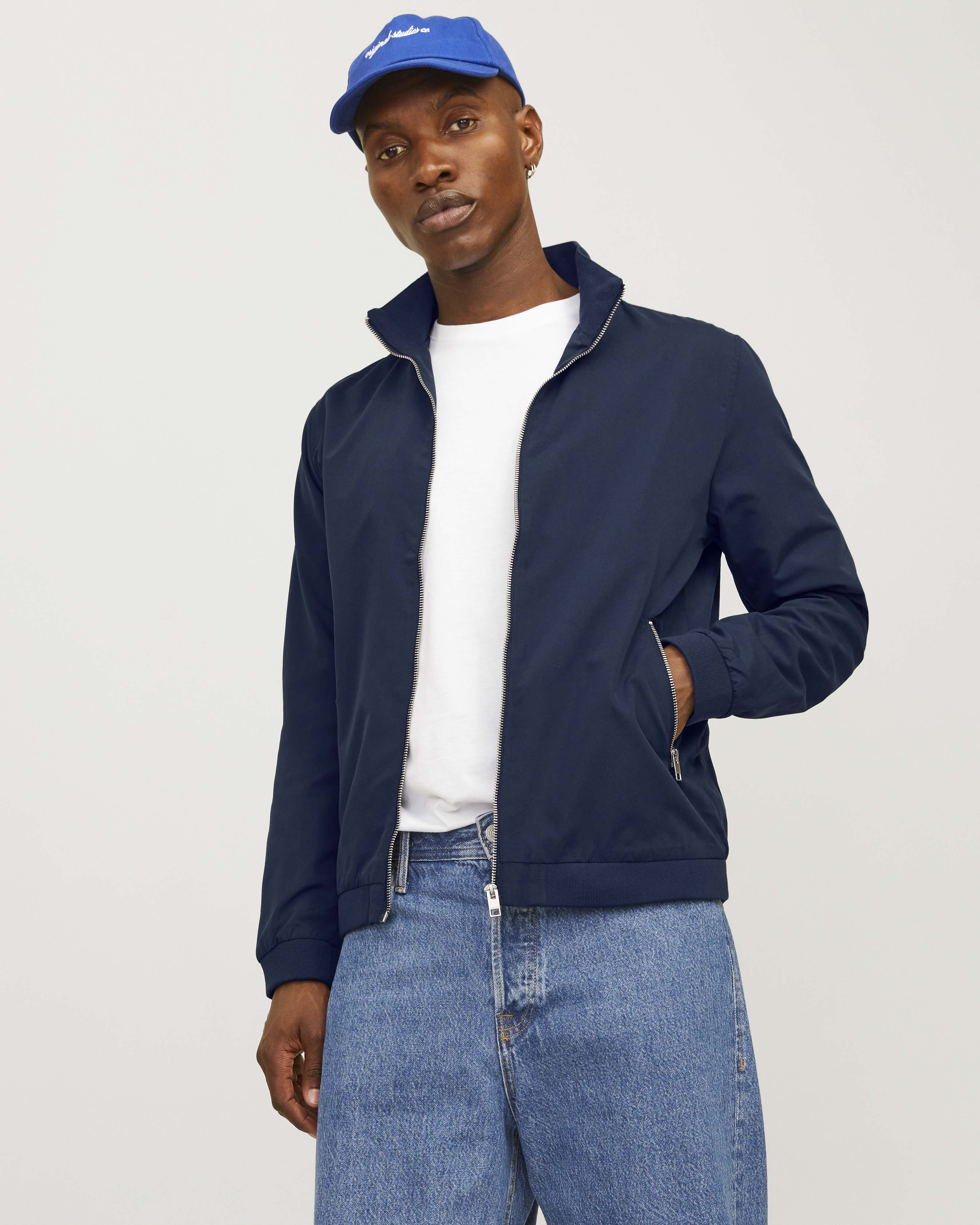 Giubbino sailor blu in tessuto opaco con chiusura a cerniera