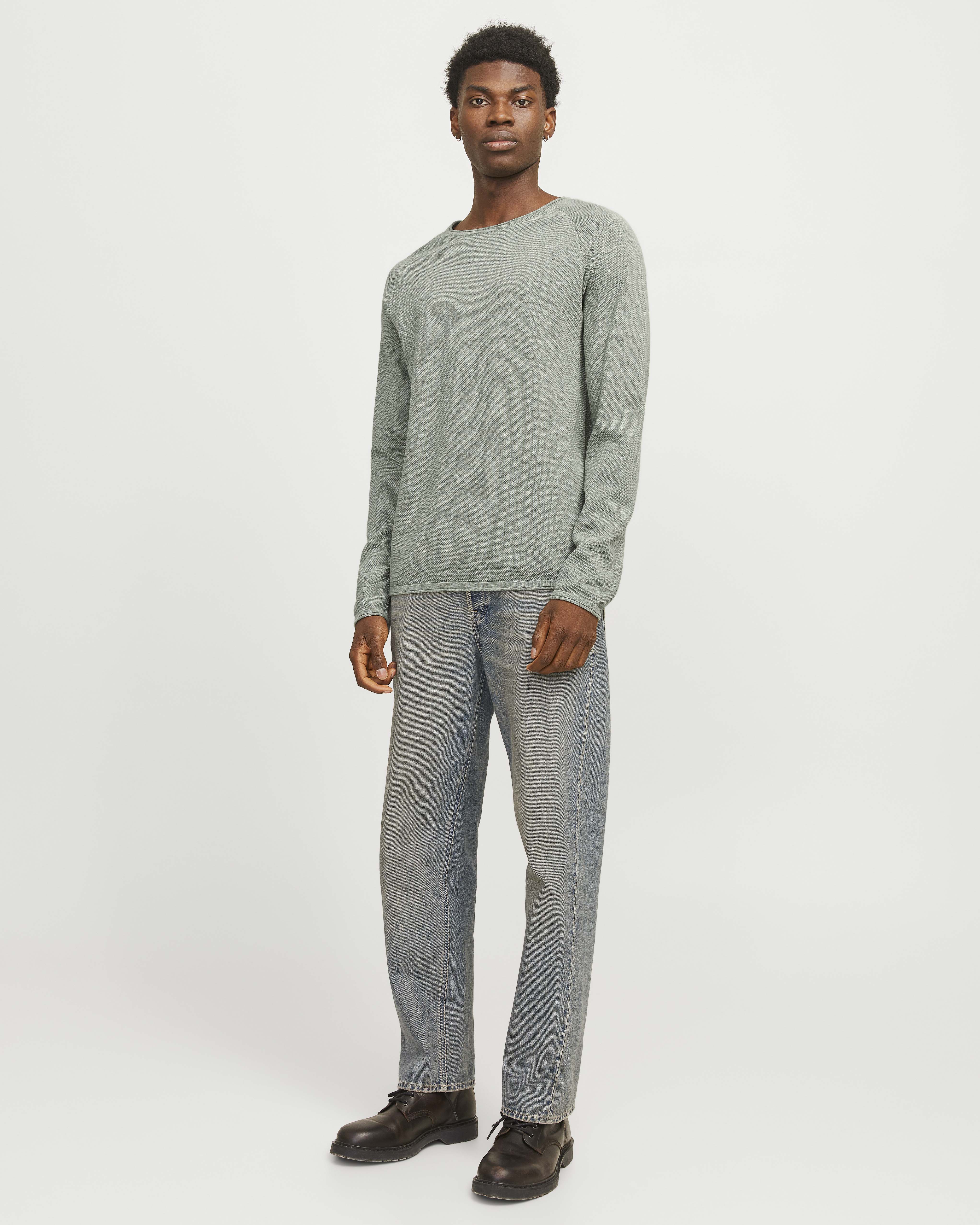 Maglia salvia girocollo in puro cotone punto pepe con maniche raglan