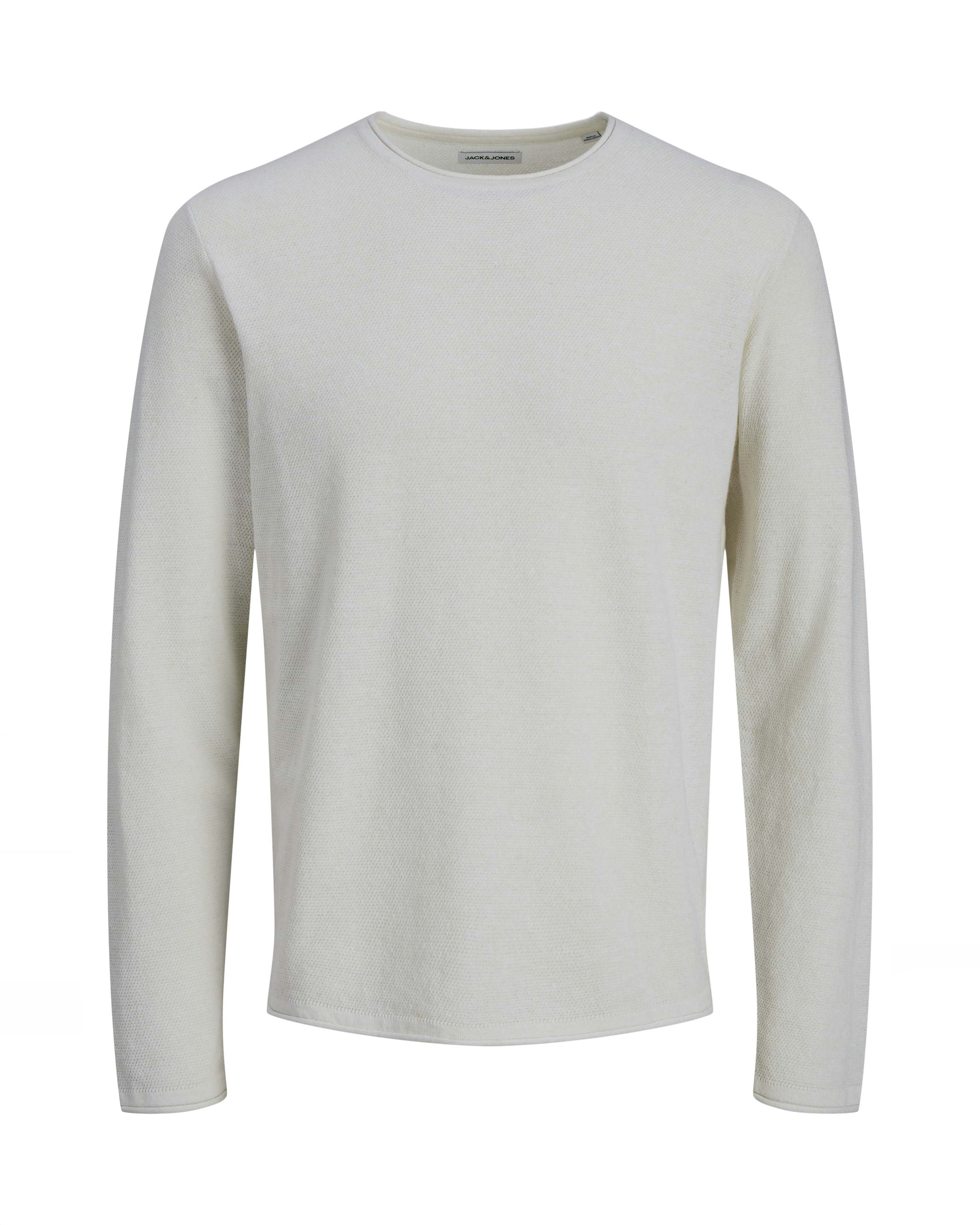 Maglia girocollo bianca dalla linea dritta in cotone con lavorazione a punto riso