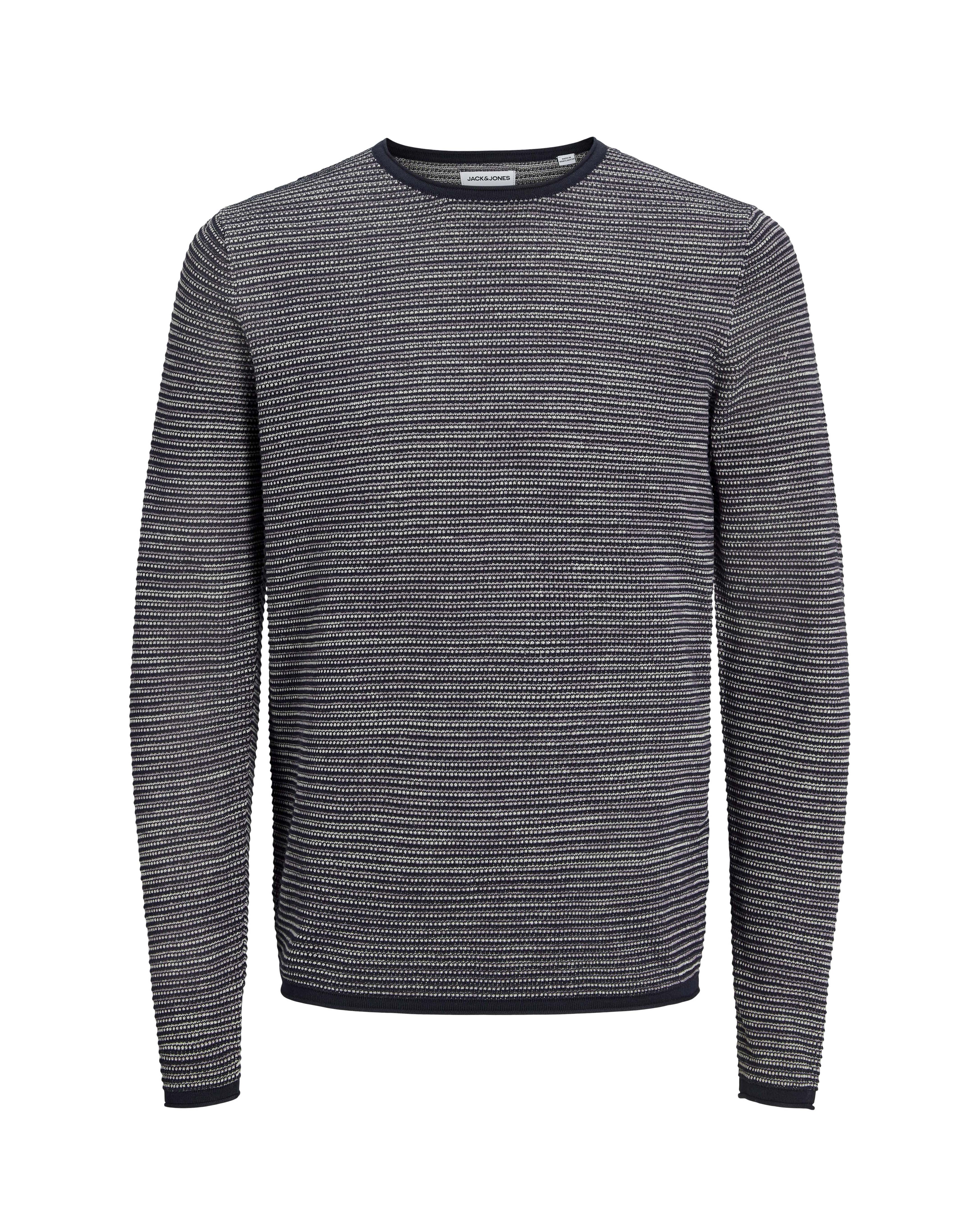 Maglia girocollo in puro cotone con lavorazione a righe blu e bianche