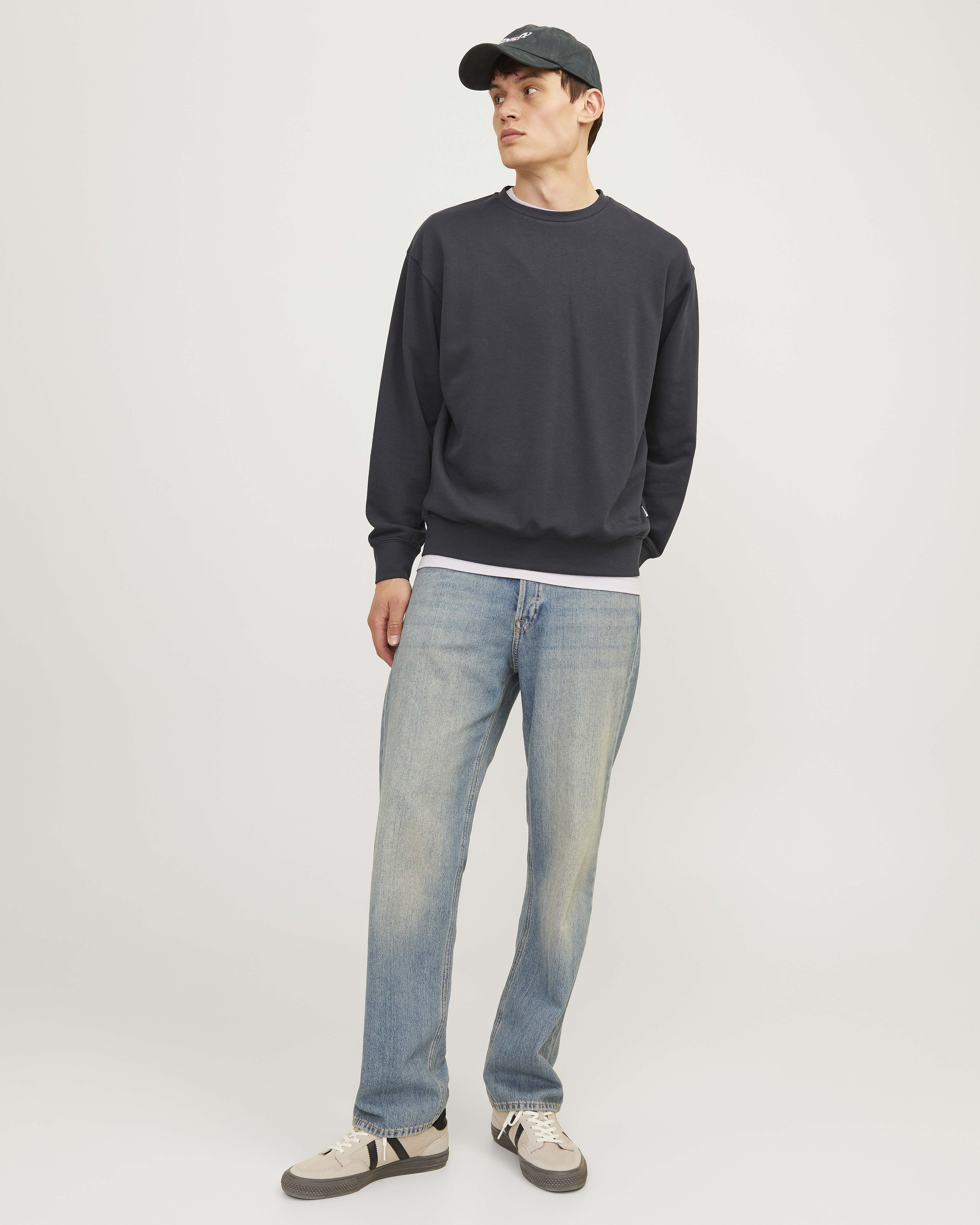 Felpa girocollo blu loose-fit in cotone con spalle scese
