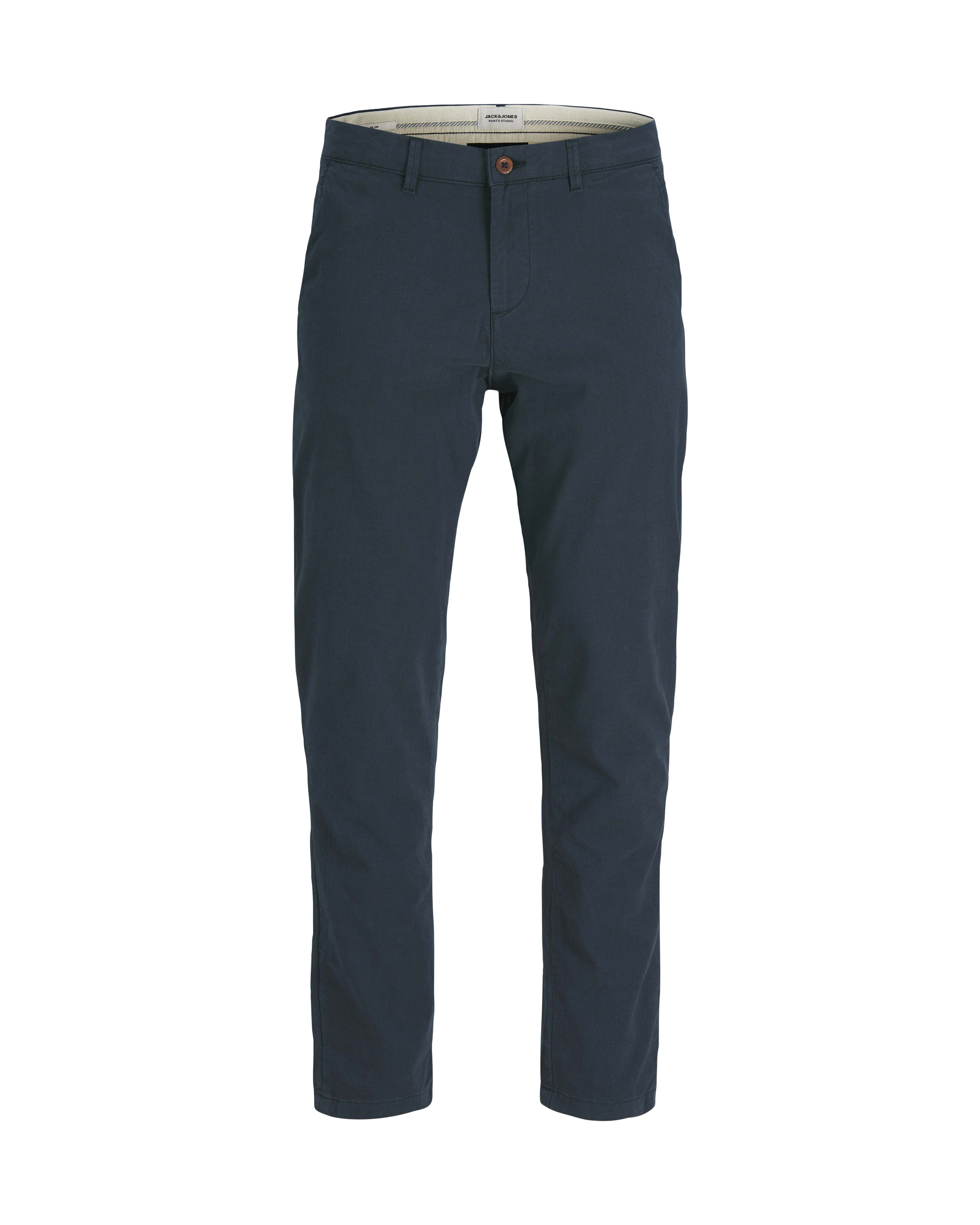 Pantaloni chino slim-fit blu a vita bassa in tessuto armaturato di cotone stretch