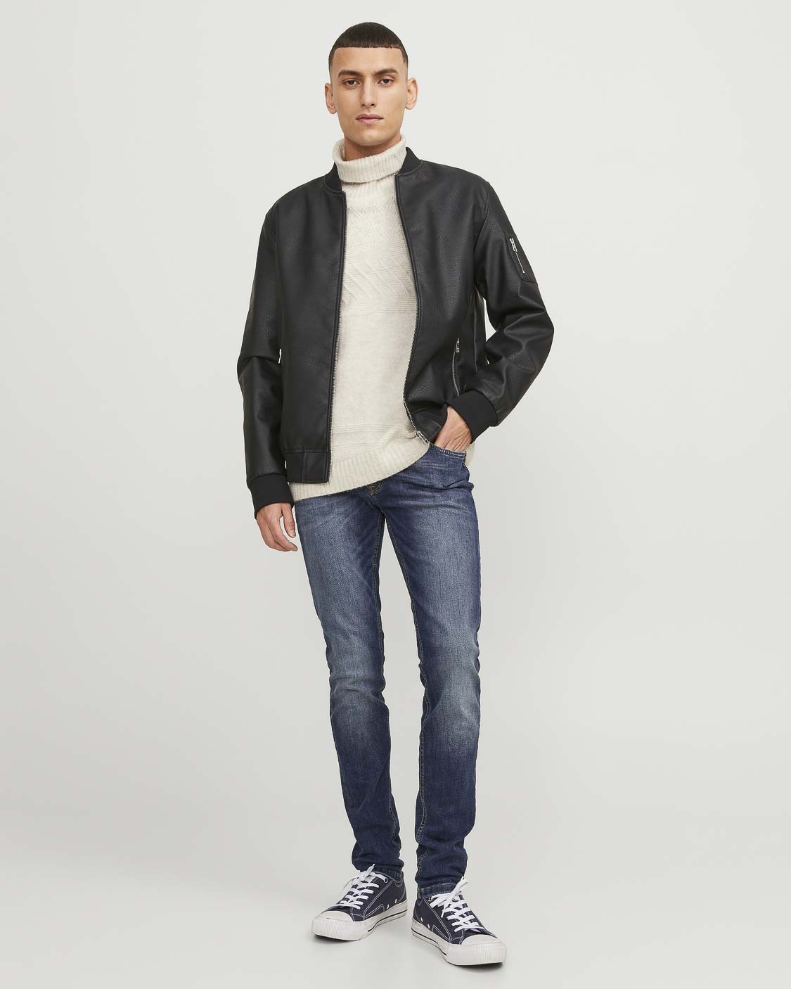 Jeans Jack & Jones skinny a vita bassa in cotone stretch lavaggio scuro stone washed con baffature