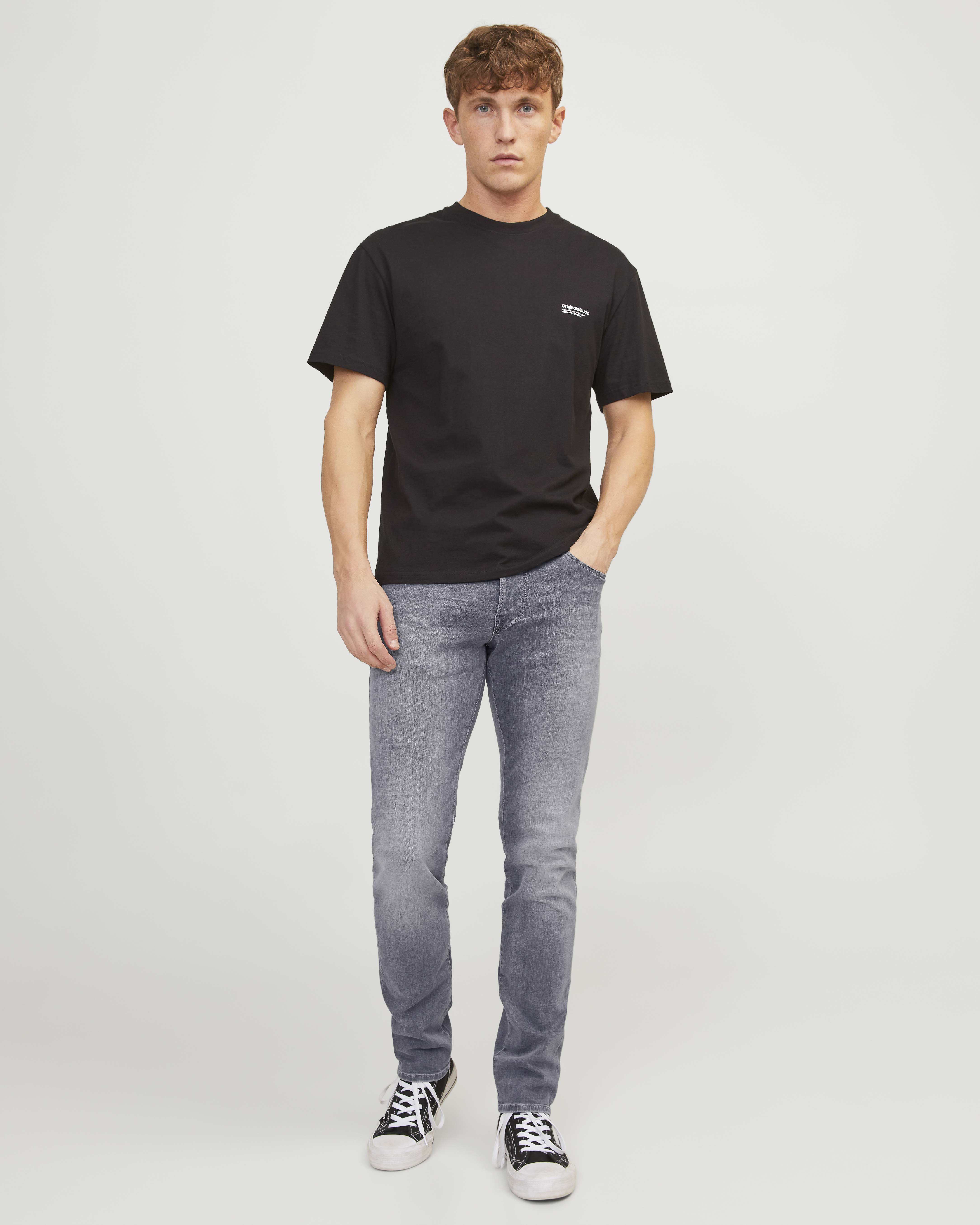 Jeans slim a vita bassa grigio in cotone stretch stone washed con schiariture e baffature