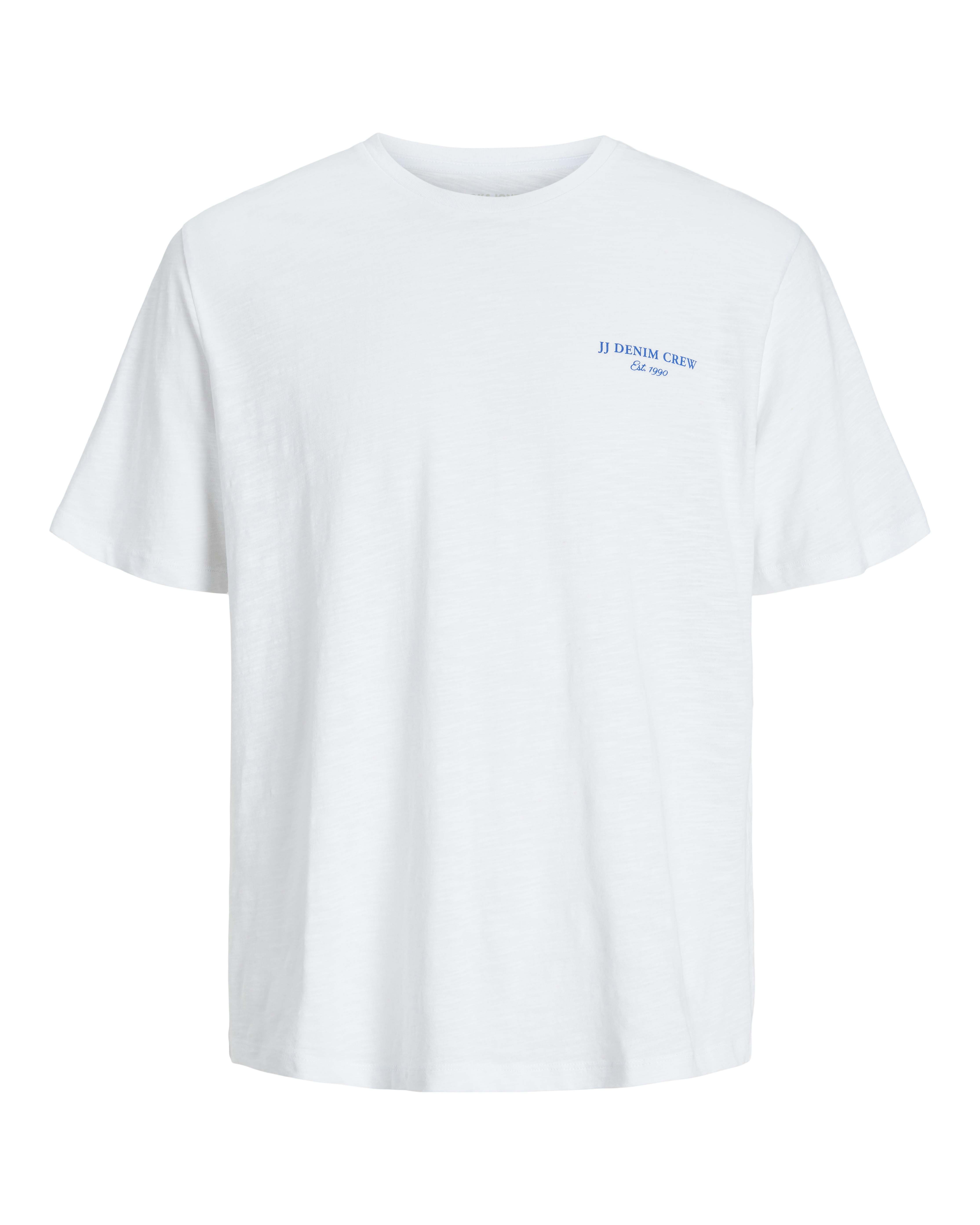 T-shirt mezza manica bianca in jersey di puro cotone con scritta logo sul petto e maxi stampa sul retro