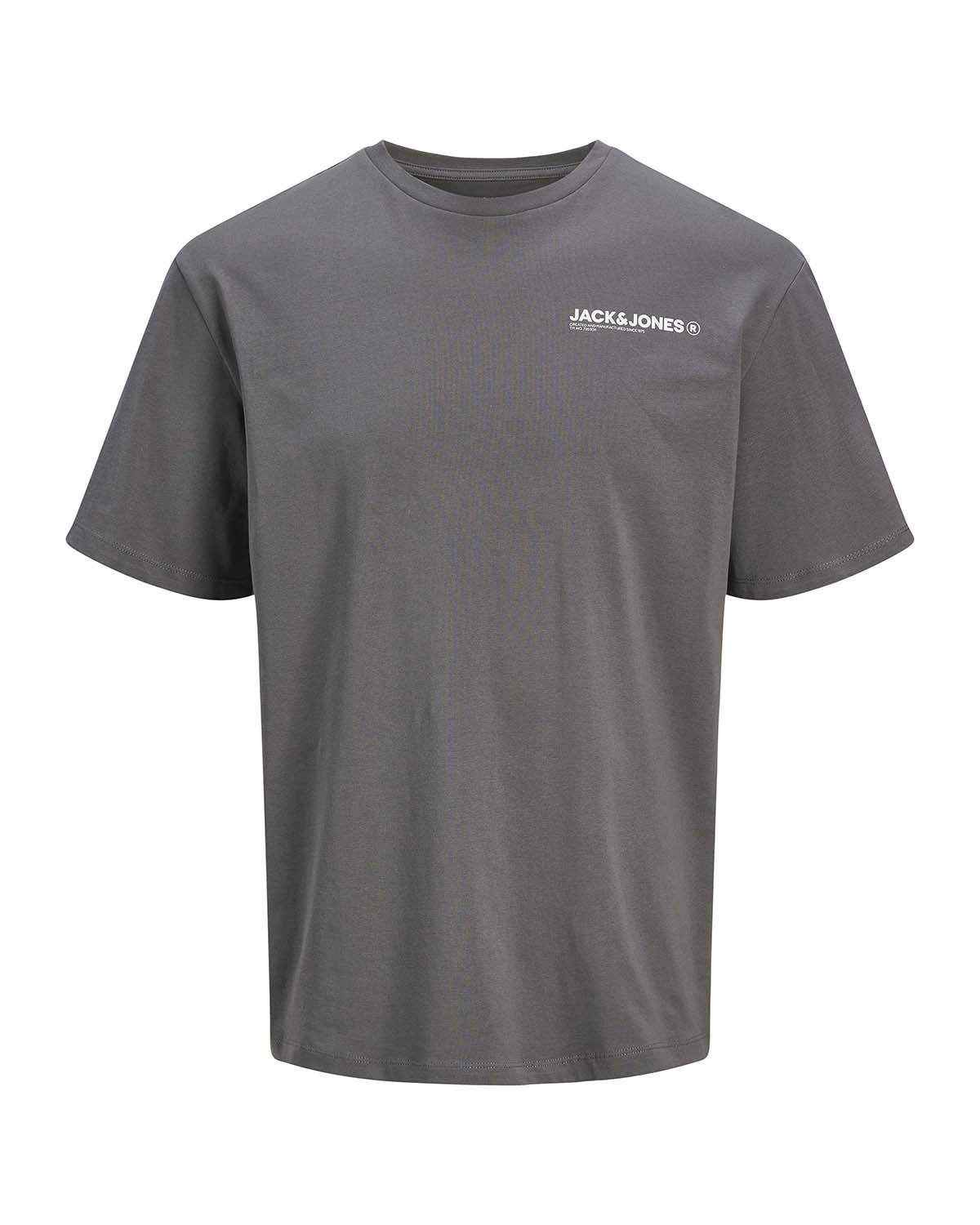 T-shirt mezza manica grigia in jersey di puro cotone con stampa logo sul petto e grafica floreale sul retro