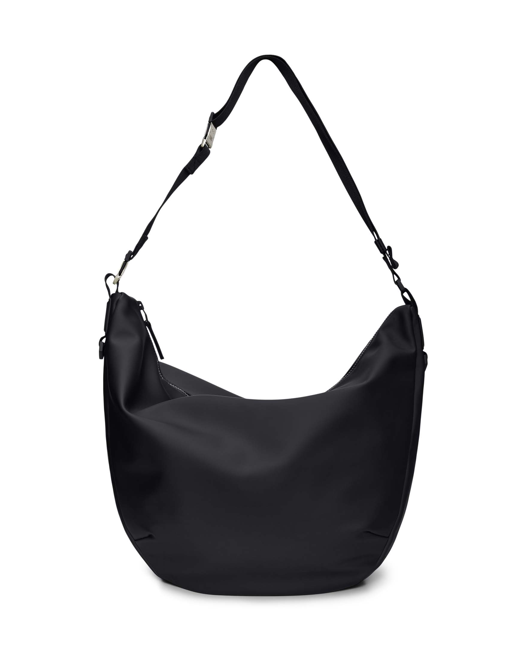 Valera Shoulder Bag nera misura grande a mezza luna in tessuto impermeabile con tracolla regolabile
