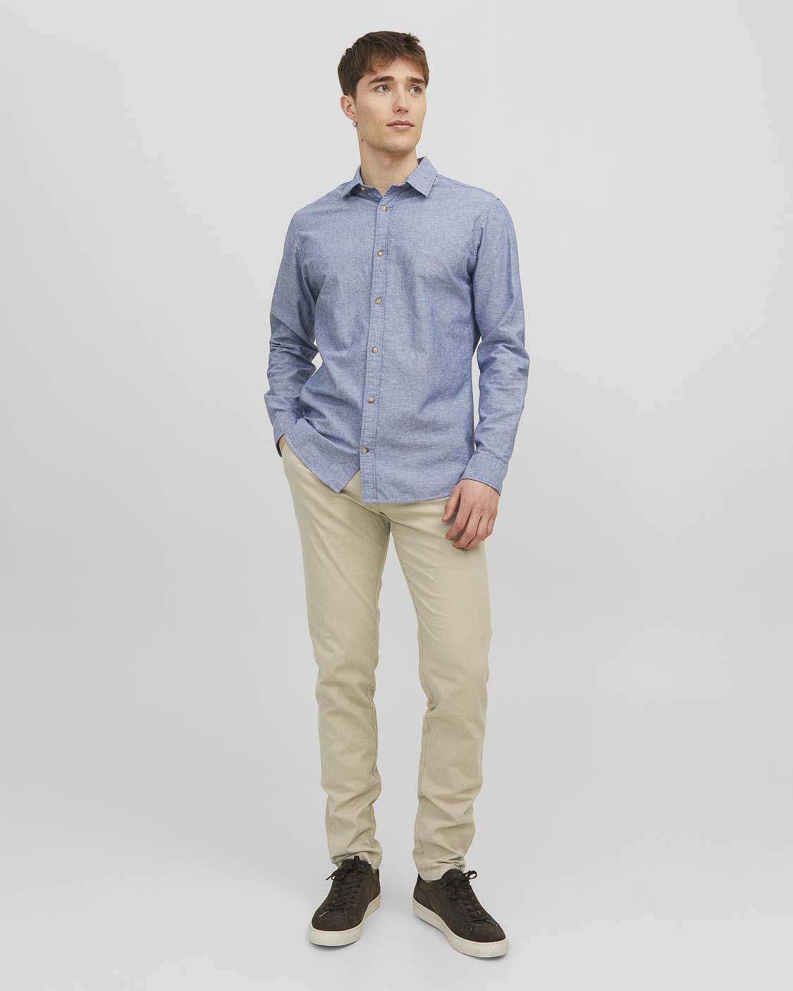 Pantalone chino slim-fit beige in tessuto armaturato di cotone stretch