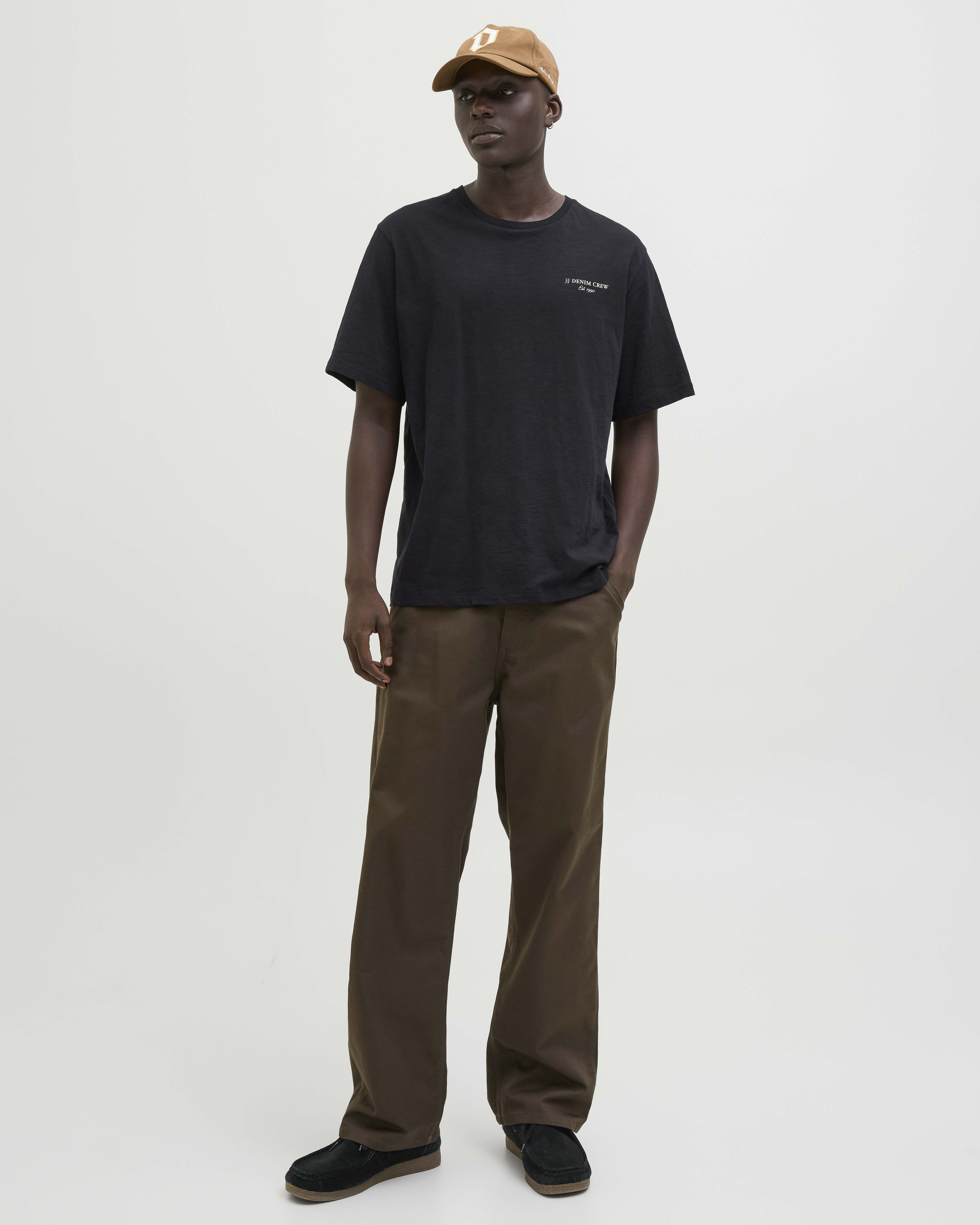 T-shirt mezza manica nera in jersey di puro cotone con scritta logo sul petto e maxi stampa sul retro
