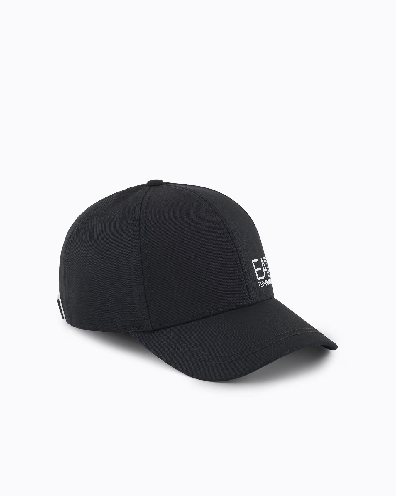 EA7 — Berretto nero EA7 in cotone con frontino e logo monogramma