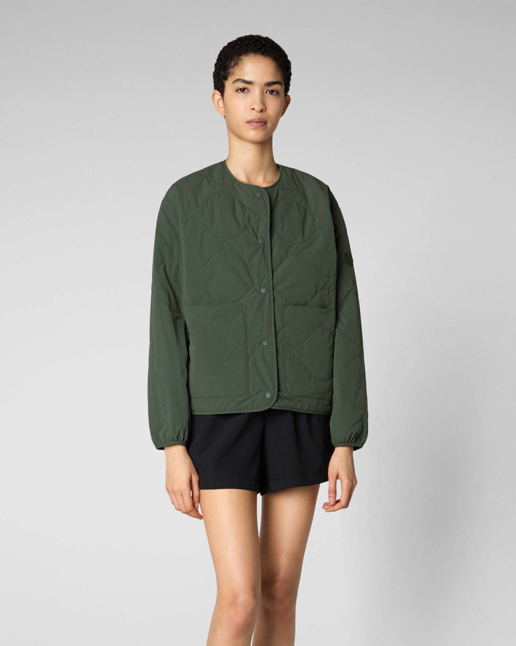 Piumino verde militare trapuntato modello Loop con scollo tondo