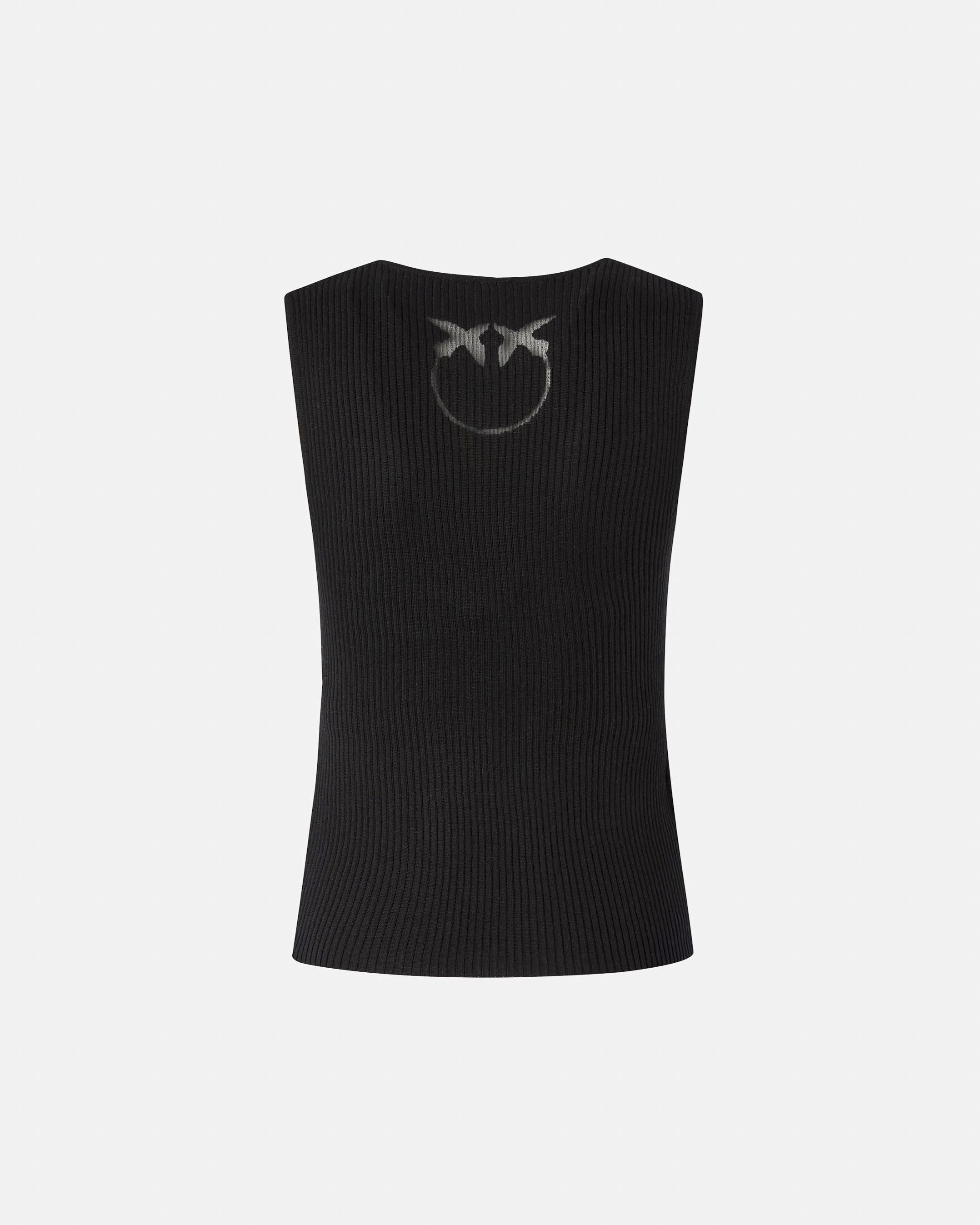 Gilet nero in maglia con scollo a V profondo con intarsio logo Love Birds dietro in trasparenza