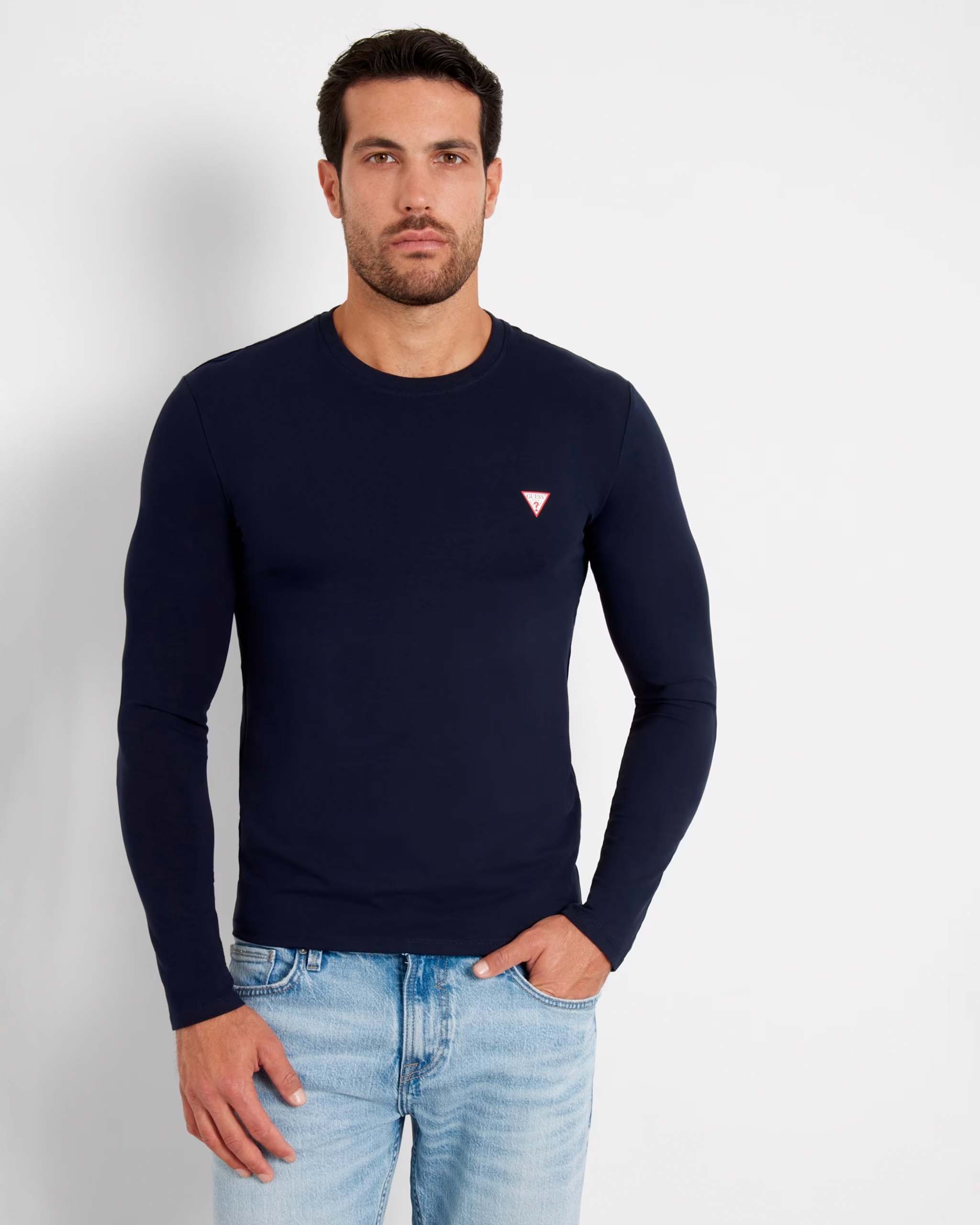 T-shirt manica lunga Guess blu in cotone stretch