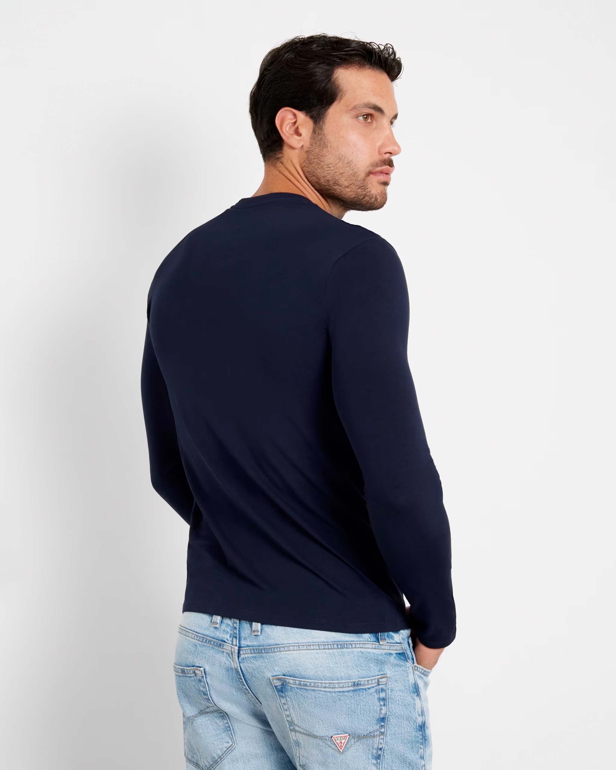 T-shirt manica lunga Guess blu in cotone stretch image