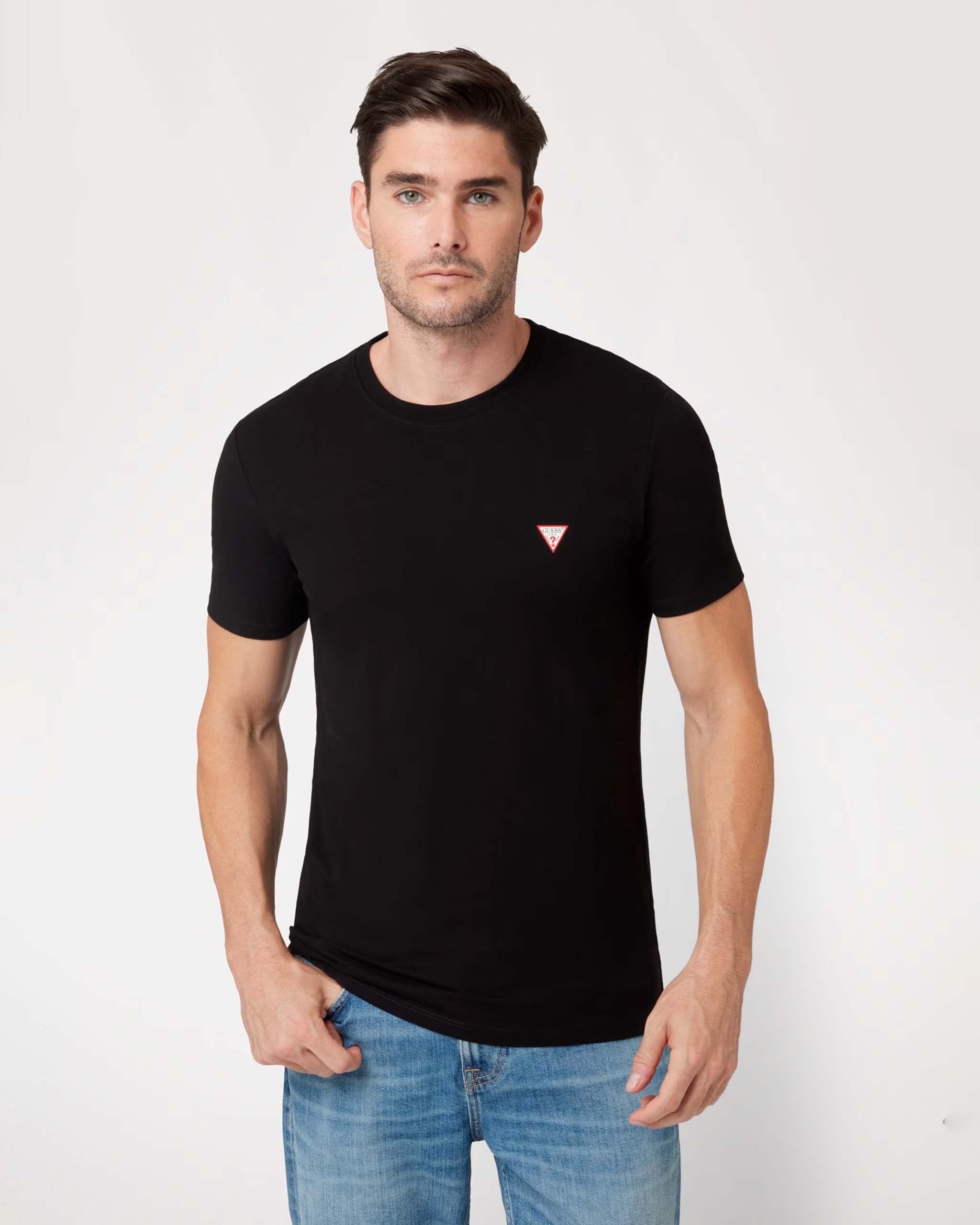 T-shirt mezza manica nera in cotone stretch con stampa logo al petto