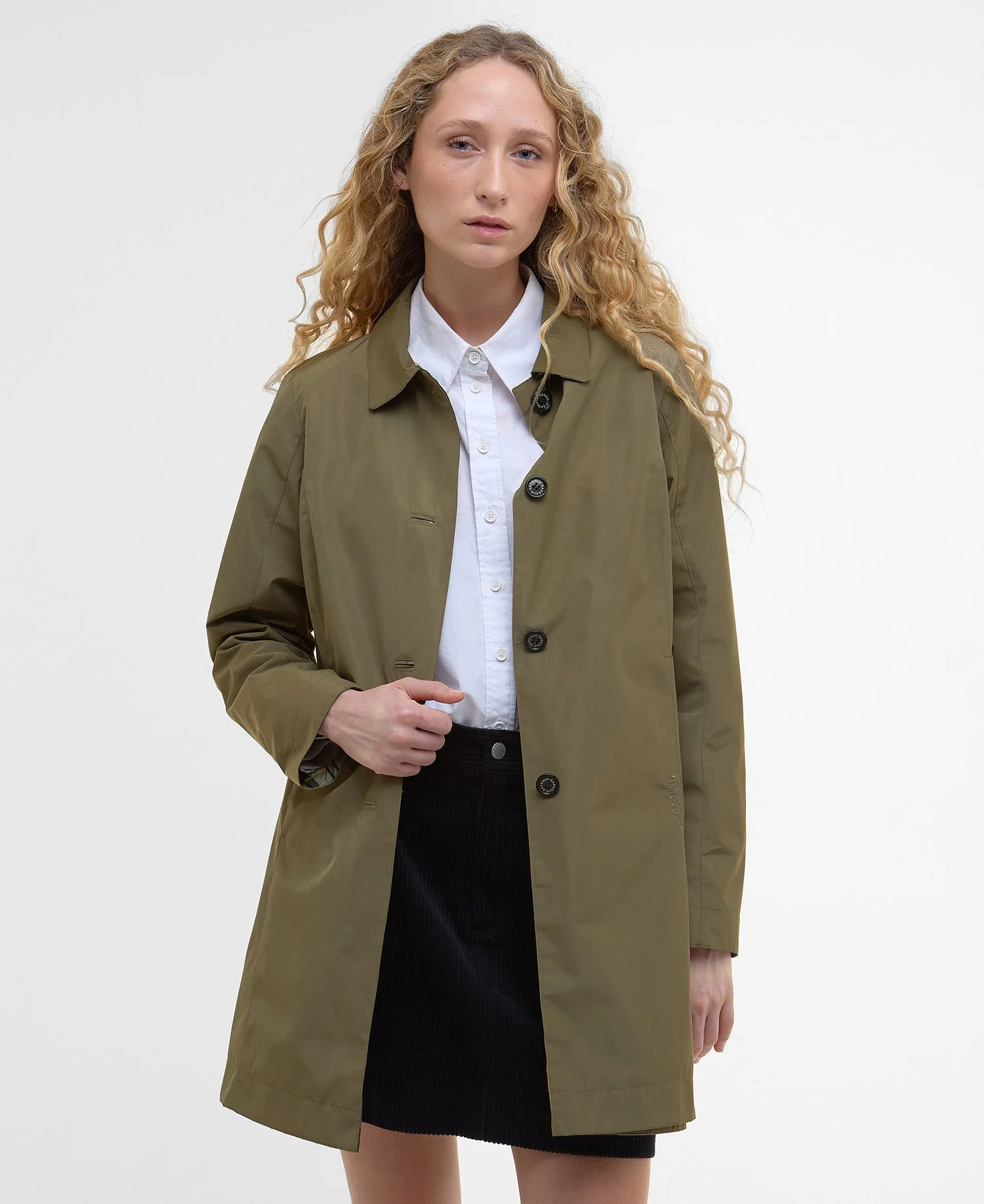 Impermabile Babbity verde reversibile in tartan regular-fit con colletto basso e chiusura a bottoni