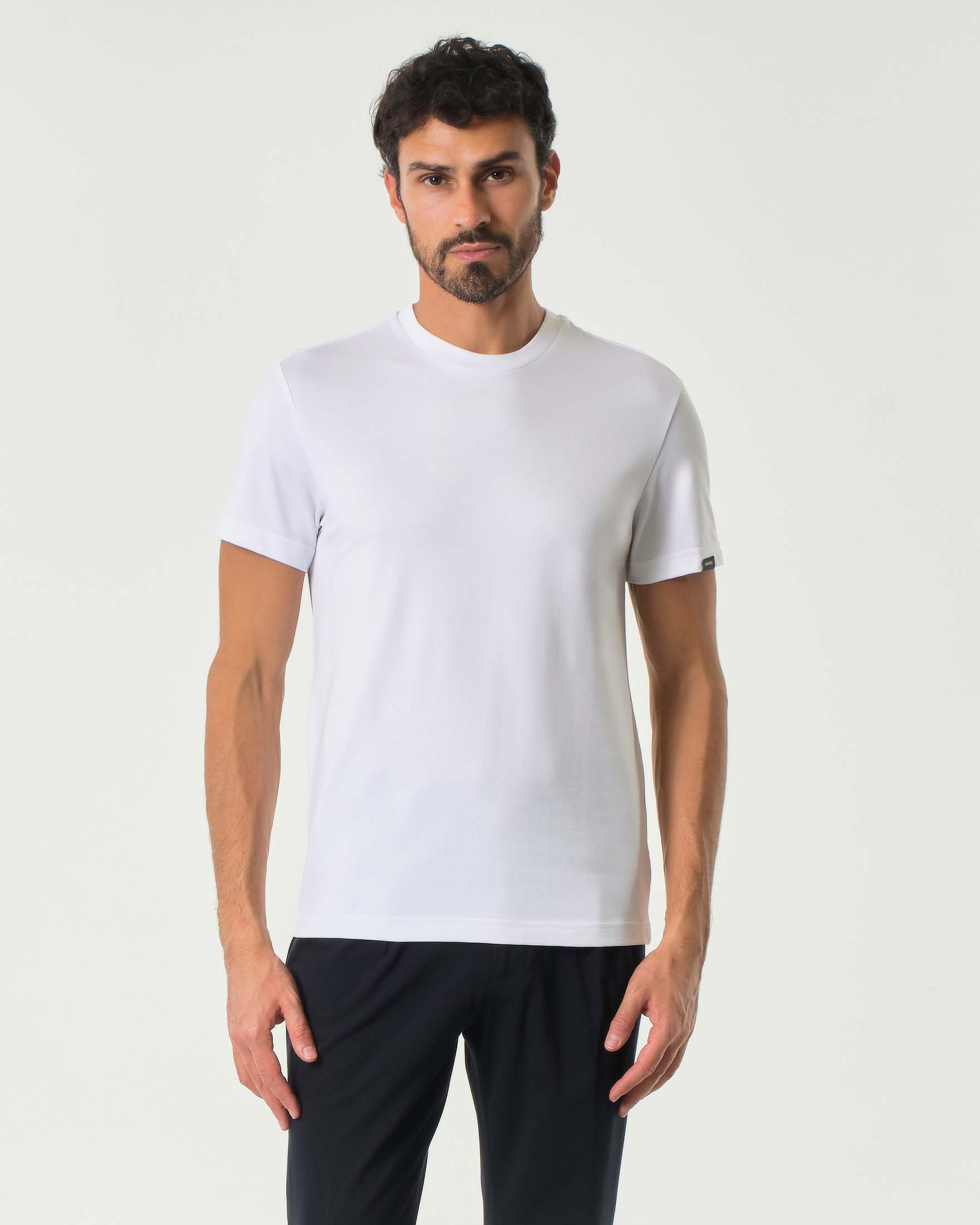 T-shirt bianca mezza manica in piqué di cotone elasticizzato