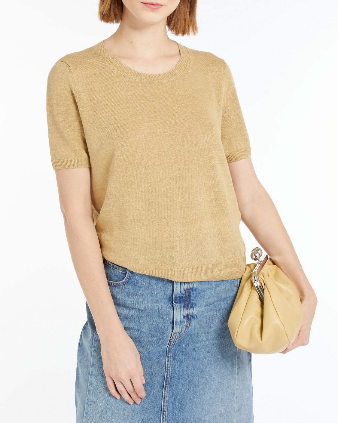 Maglia Weekend color sabbia in lino a maniche corte