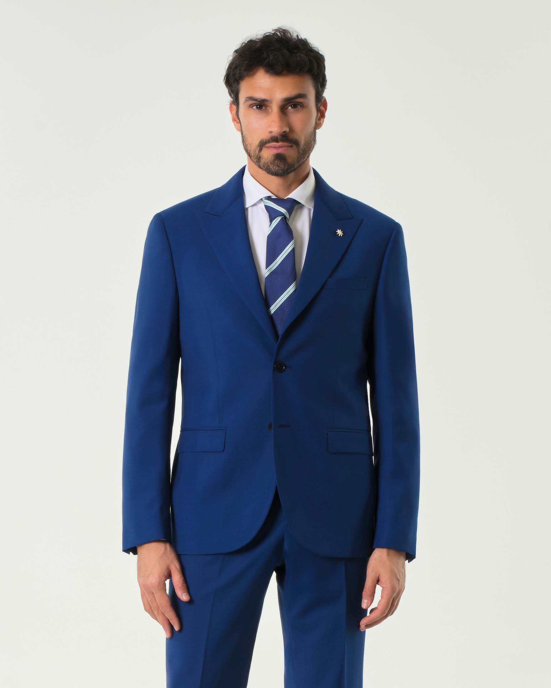 Abito blu royal in tela di viscosa stretch con rever a lancia image