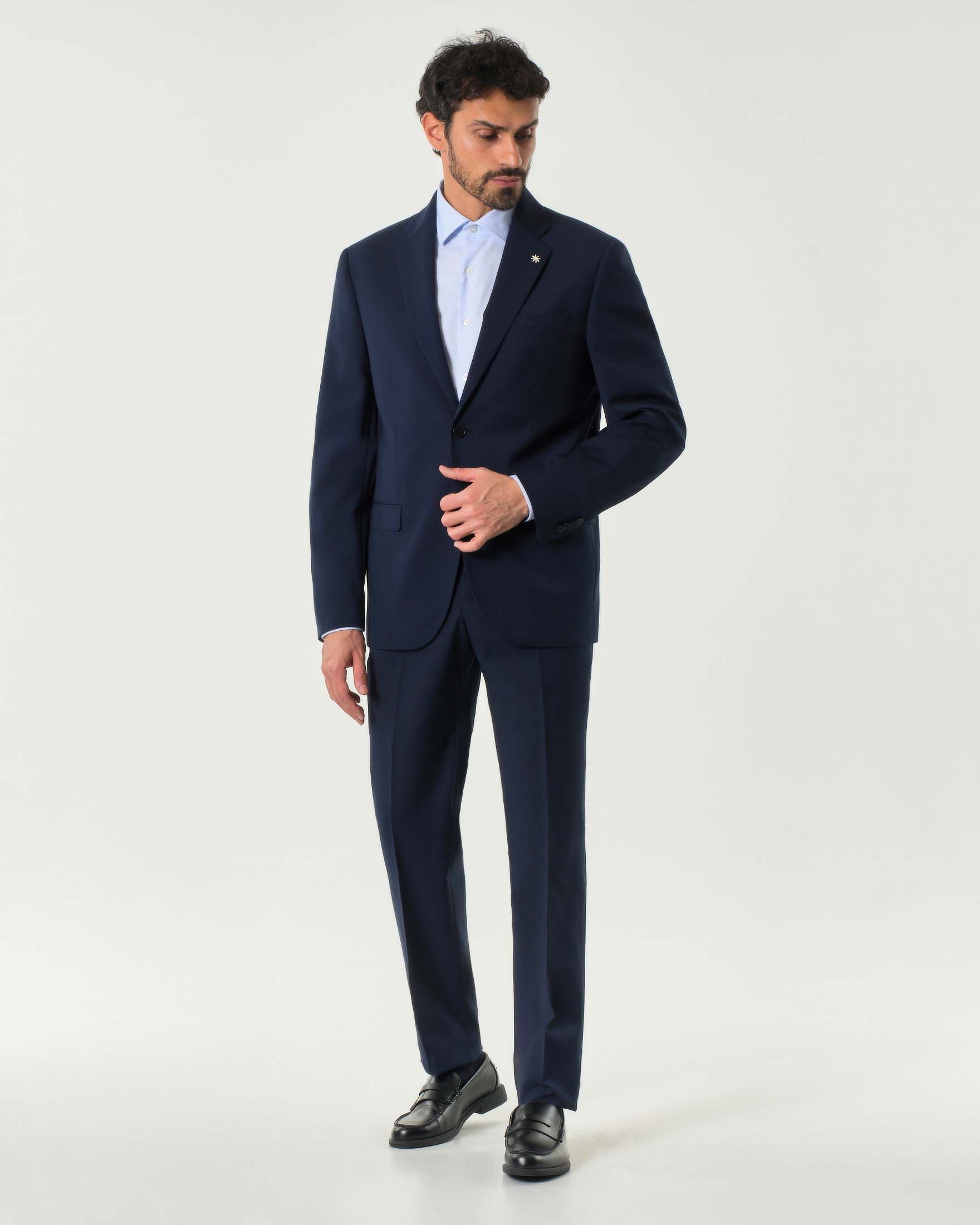 Abito blu in tela di misto lana stretch