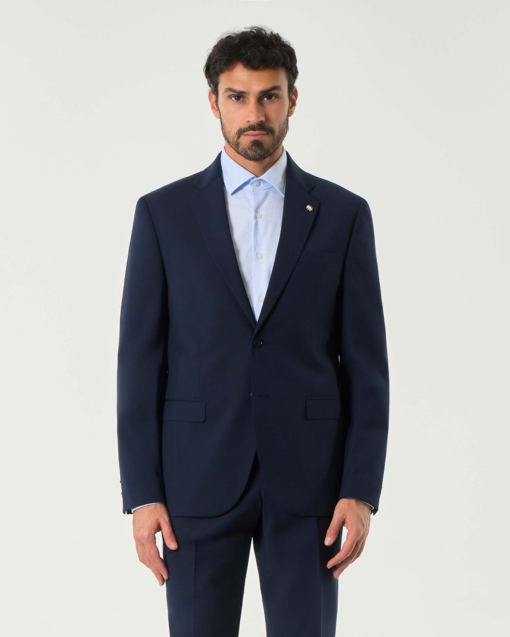 Abito blu in tela di misto lana stretch image