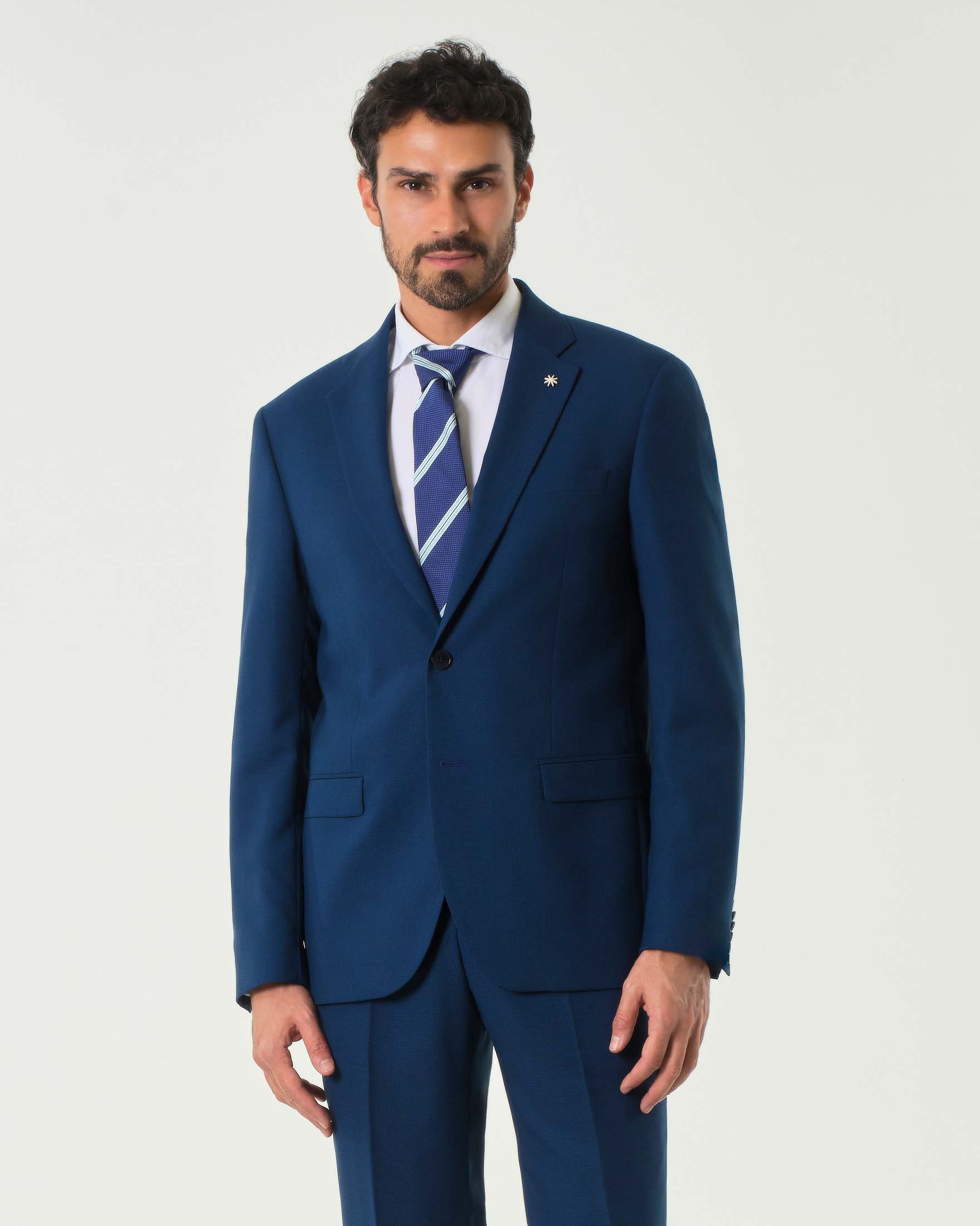 Abito blu royal in tela di misto lana stretch con rever a lancia image