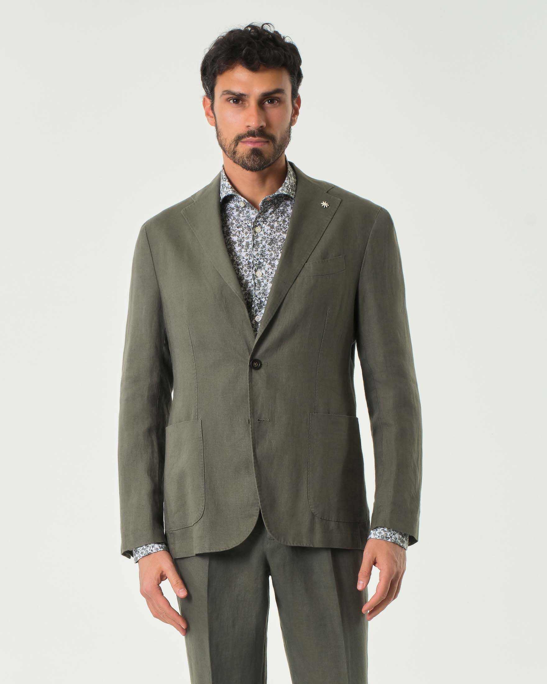 Abito verde militare in puro lino con rever classico image