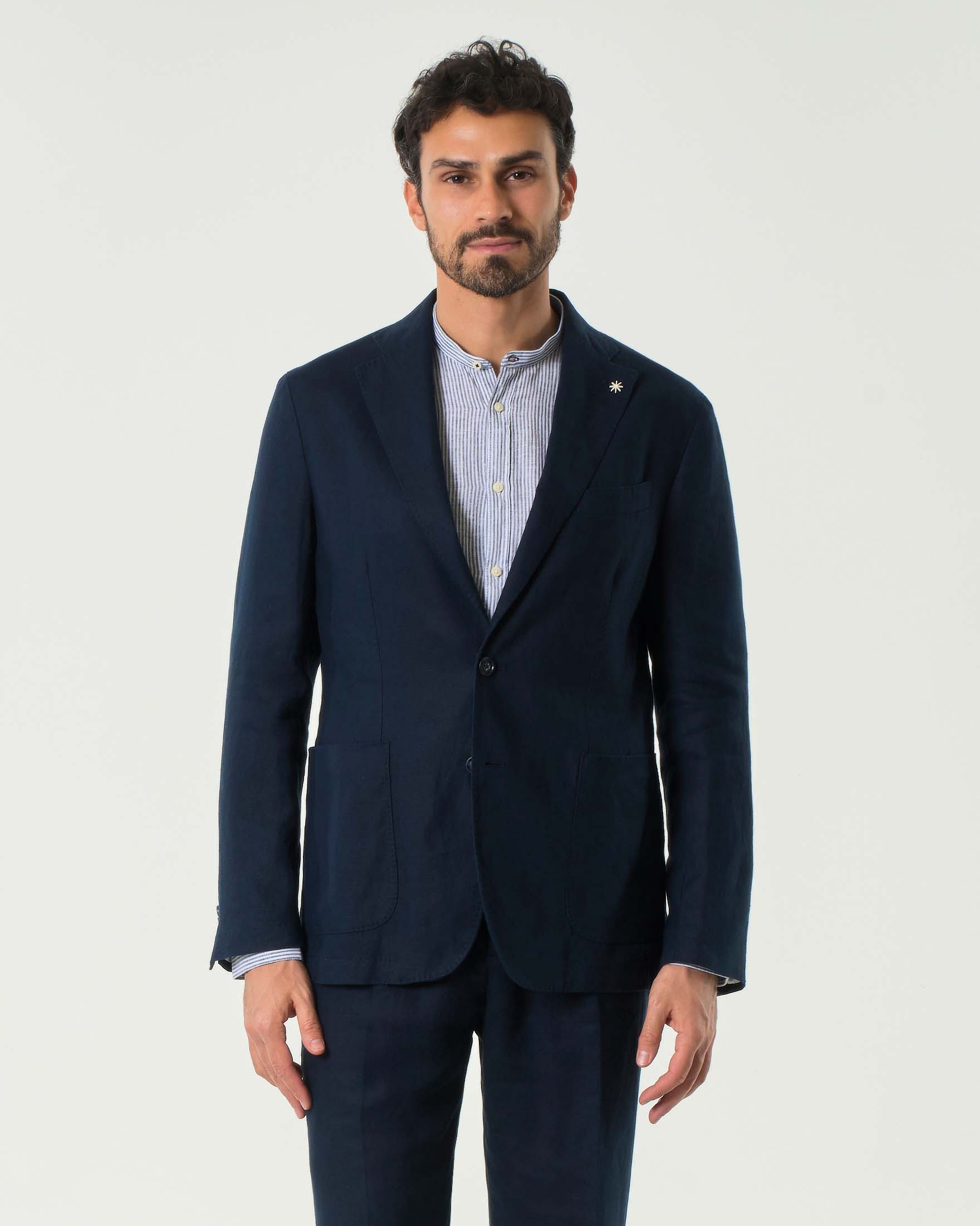 Abito blu in puro lino con rever classico image