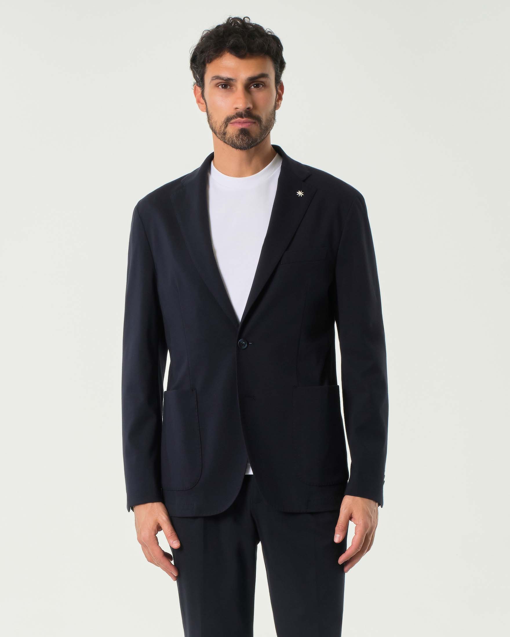 Blazer blu in jersey di cotone stretch