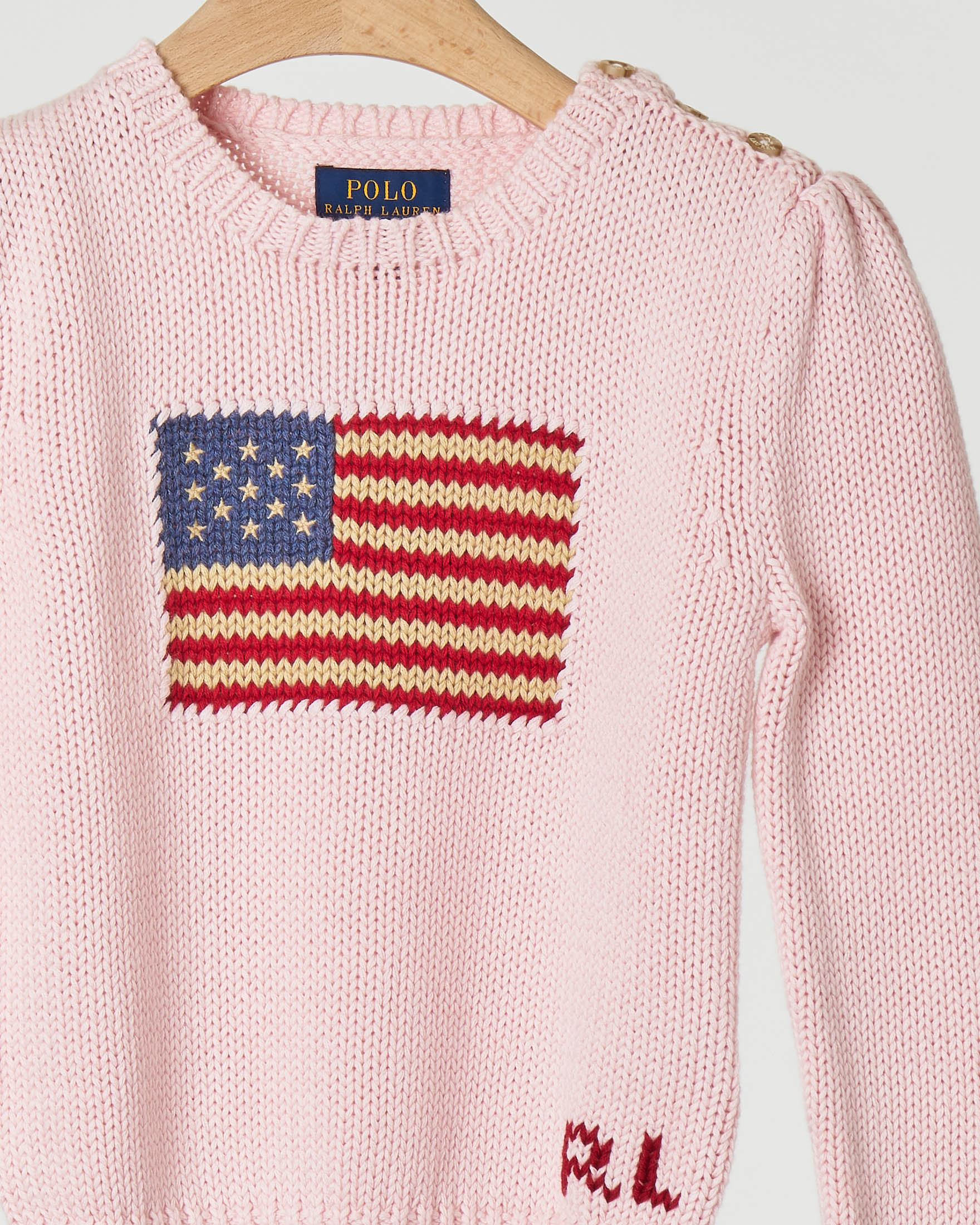 Maglia rosa girocollo in cotone con bandiera USA